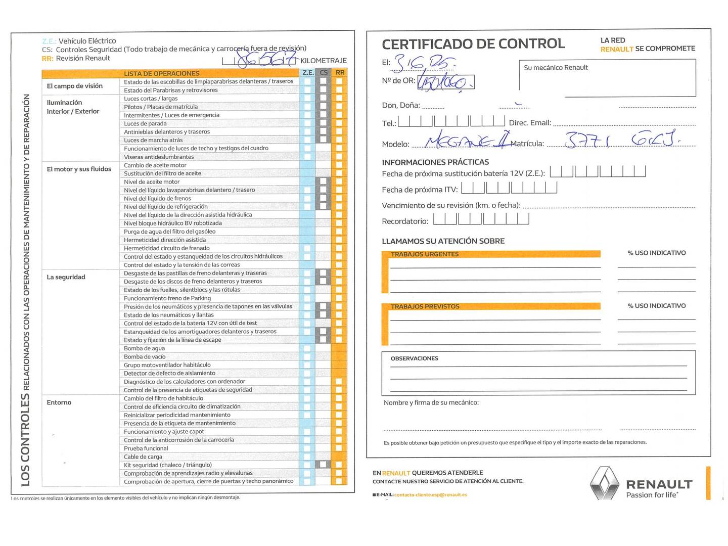 Foto del mantenimiento del Renault Mégane Renault Megane 1.6 16v Expression (110 CV)