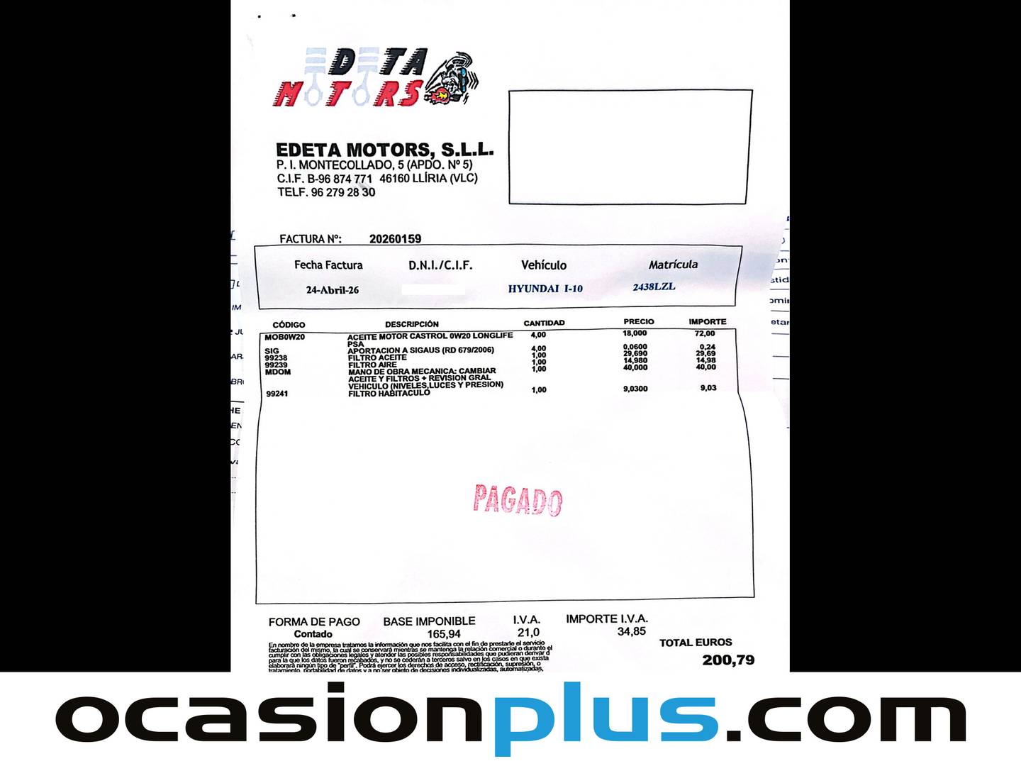 Foto del mantenimiento del Hyundai i10 Hyundai i10 1.0 Klass  (67 CV)