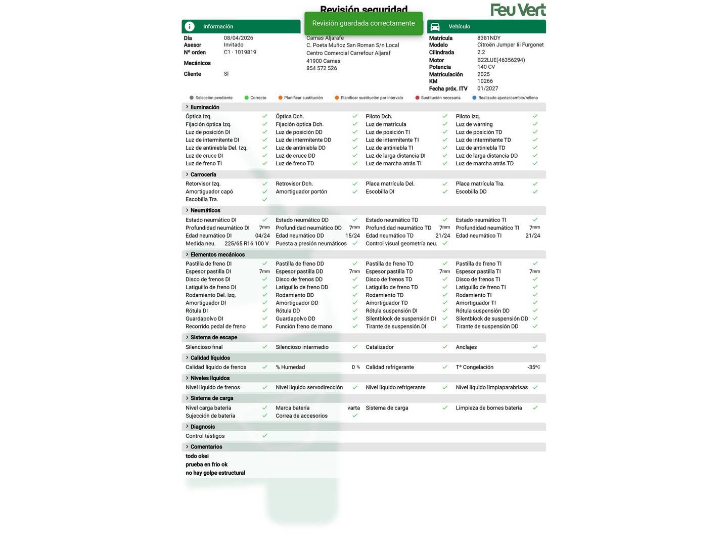 Foto del mantenimiento del Citroën Jumper Citroën Jumper BlueHDi 140 35 L3H2 (140 CV)