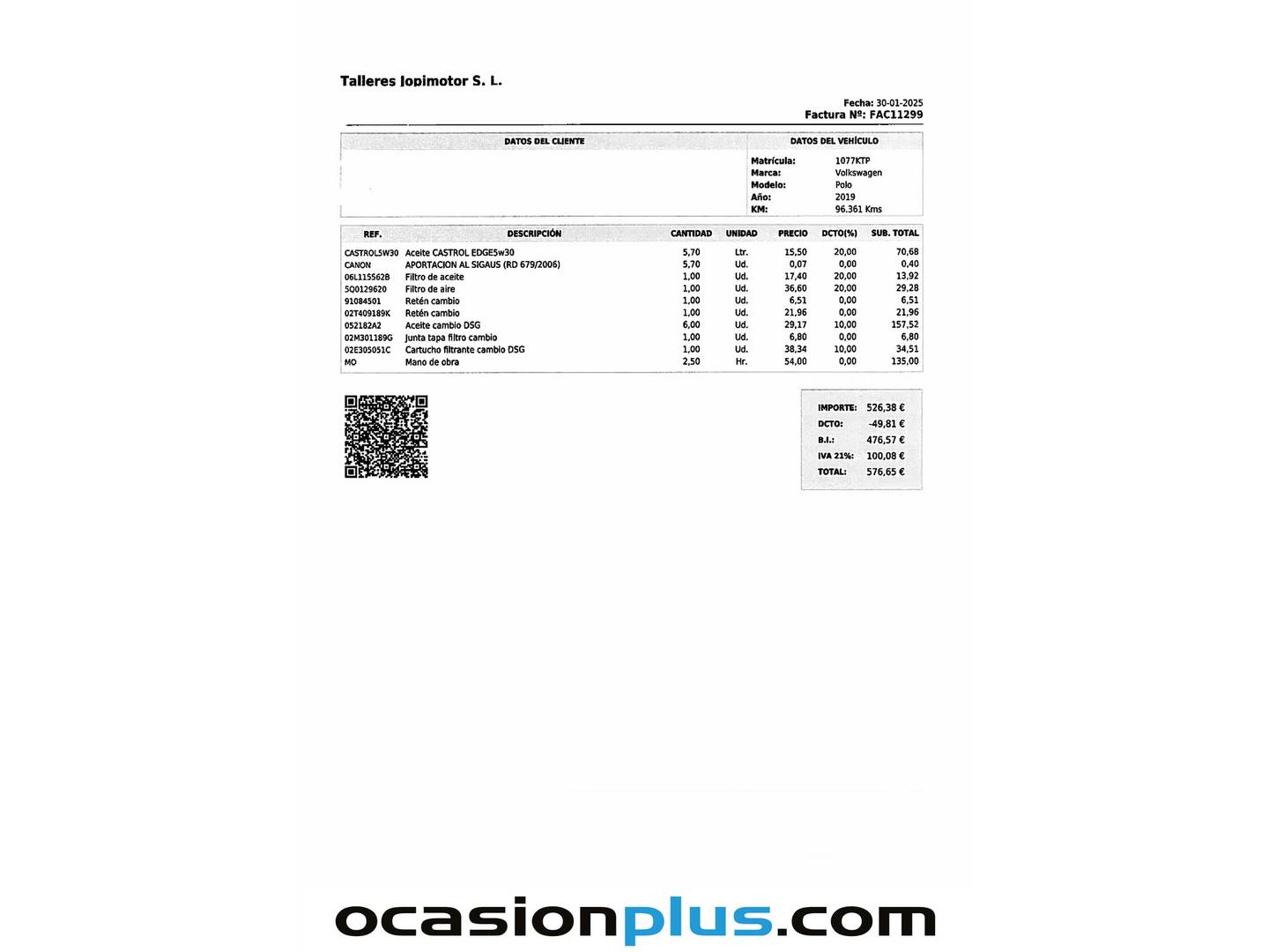 Foto del mantenimiento del Volkswagen Polo Volkswagen Polo GTI 2.0 TSI (200 CV) DSG