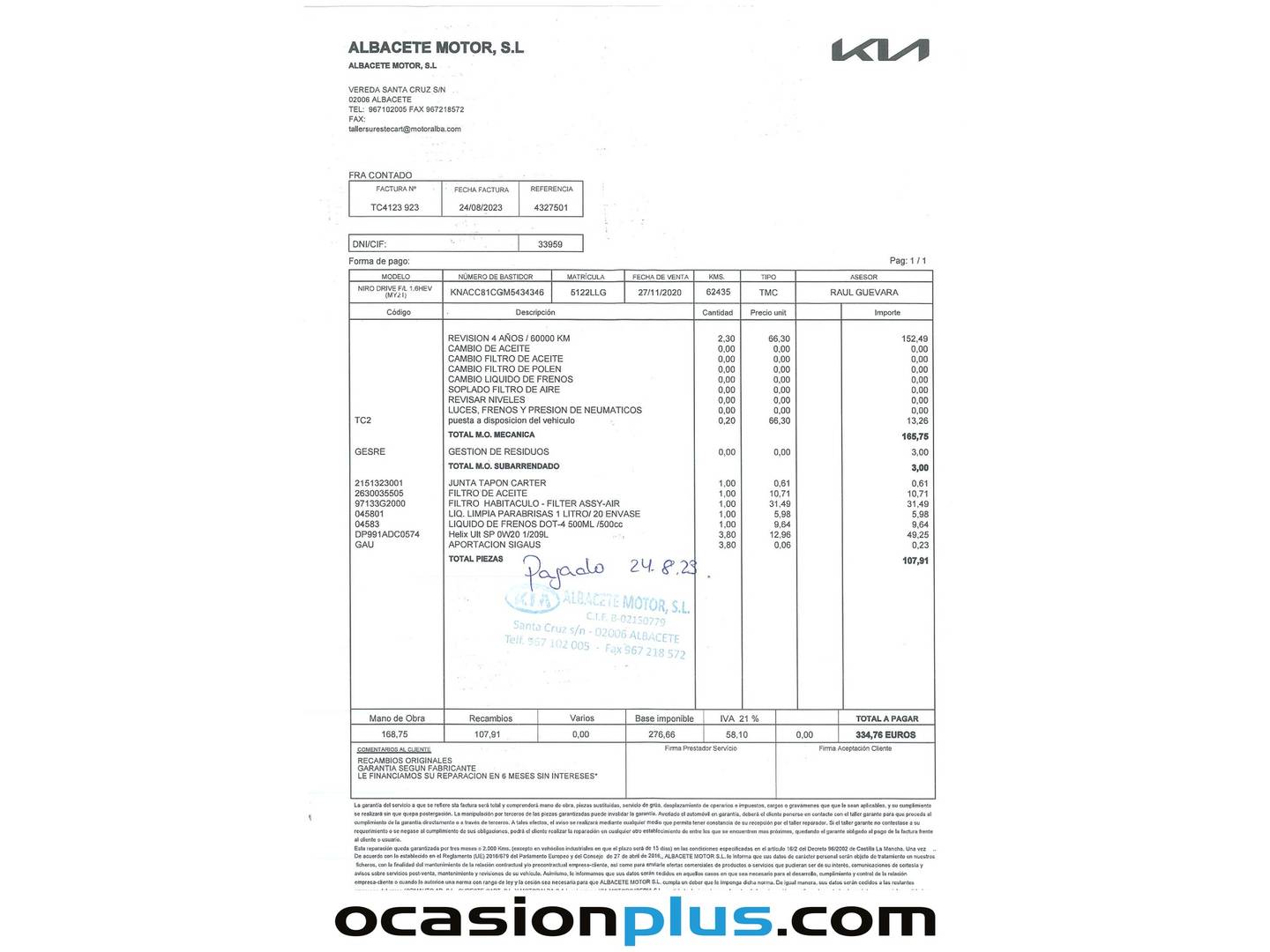 Foto del mantenimiento del KIA Niro KIA Niro 1.6 GDi HEV Híbrido Drive (141 CV)