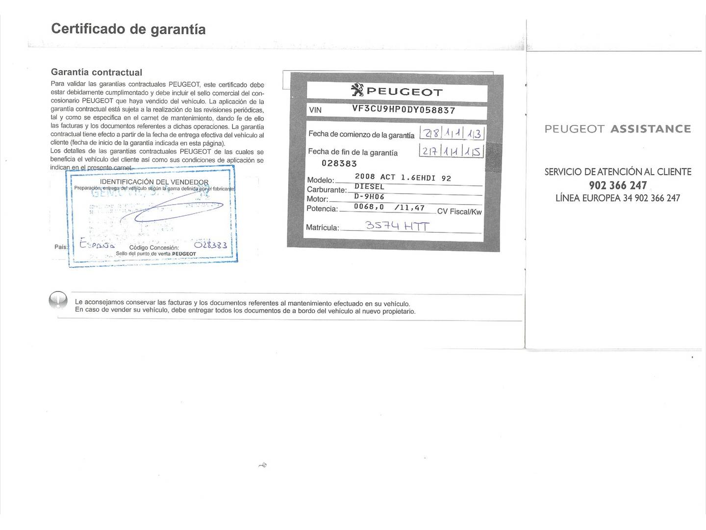 Foto del mantenimiento del Peugeot 2008 Peugeot 2008 e-HDI 92 Active  (92 CV)