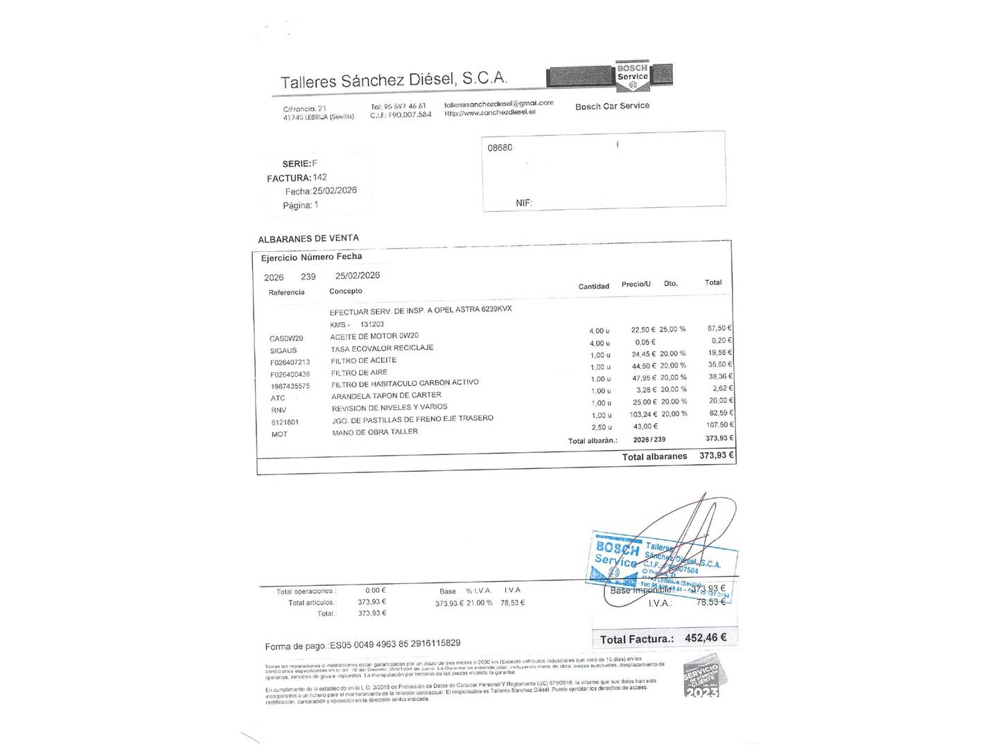 Foto del mantenimiento del Opel Astra Opel Astra Sports Tourer 1.4 Turbo Dynamic (125 CV)