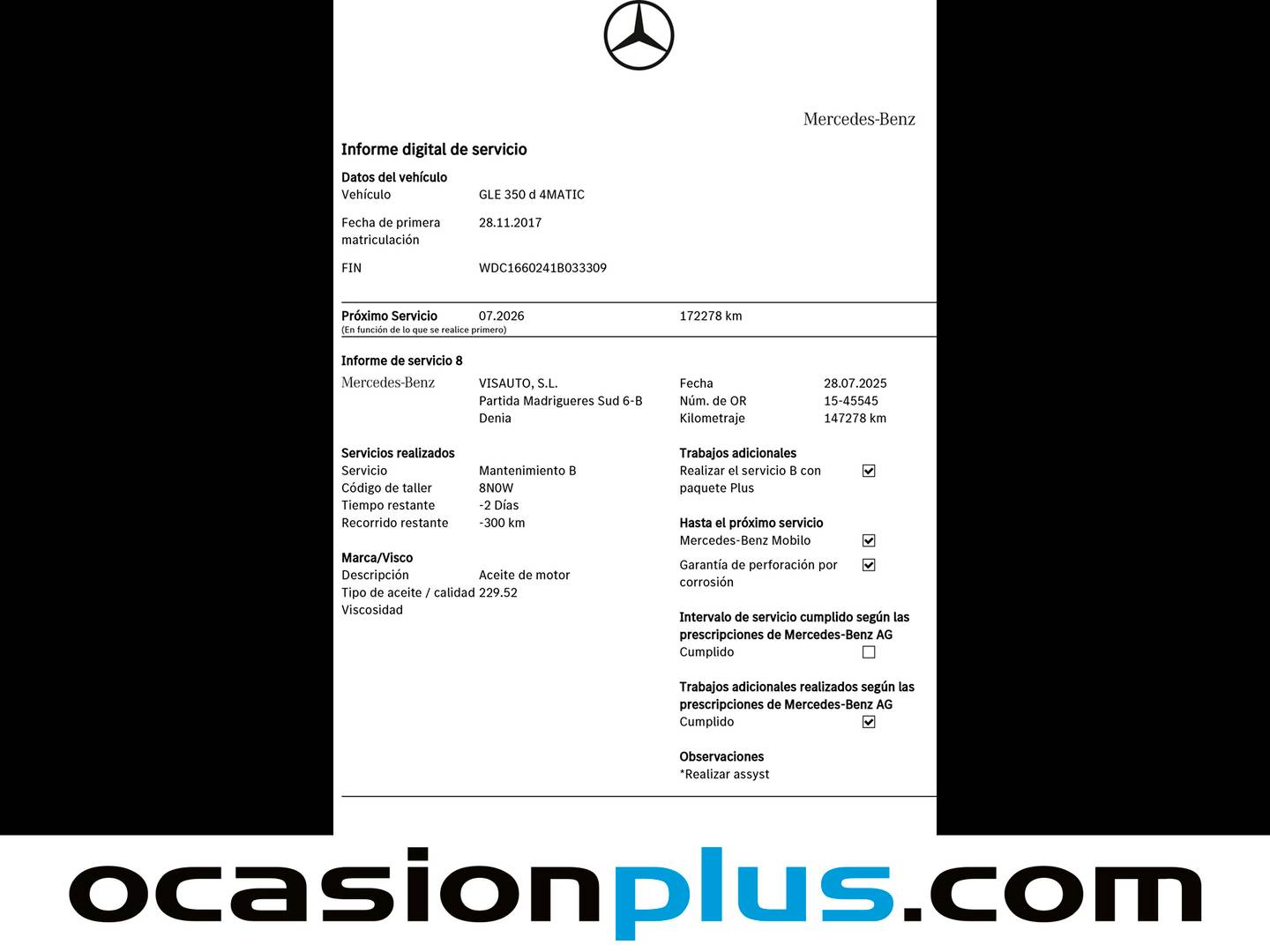 Foto del mantenimiento del Mercedes Clase GLE Mercedes GLE 350 d 4Matic Pack AMG (258 CV)
