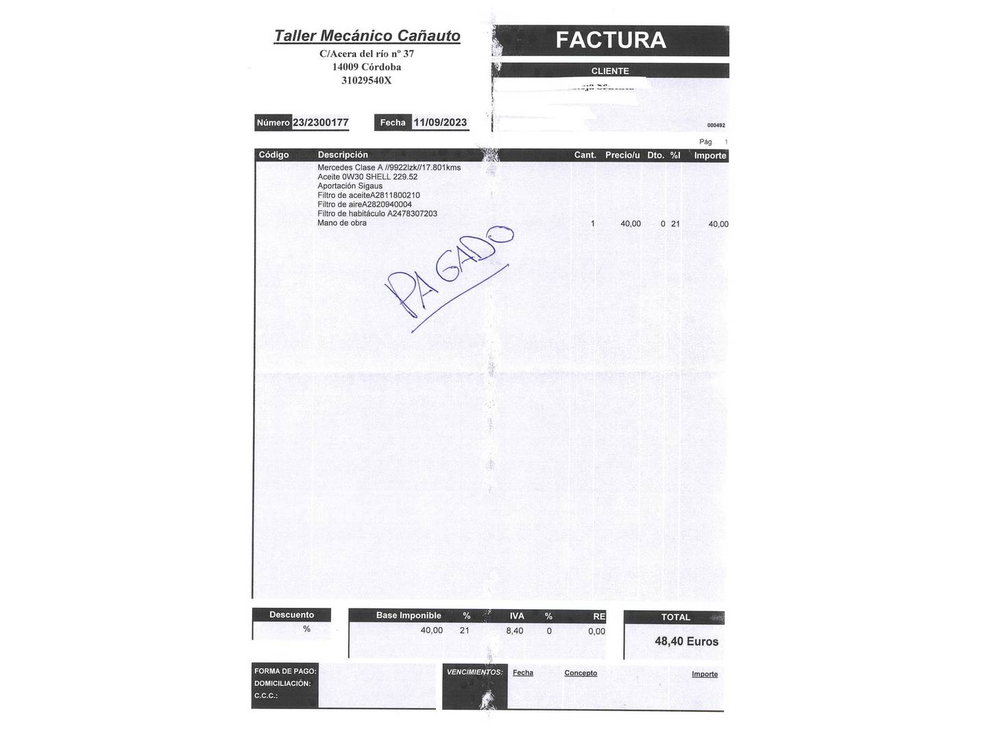 Foto del mantenimiento del Mercedes Clase A Mercedes-Benz Clase A Clase A 180 (136 CV)