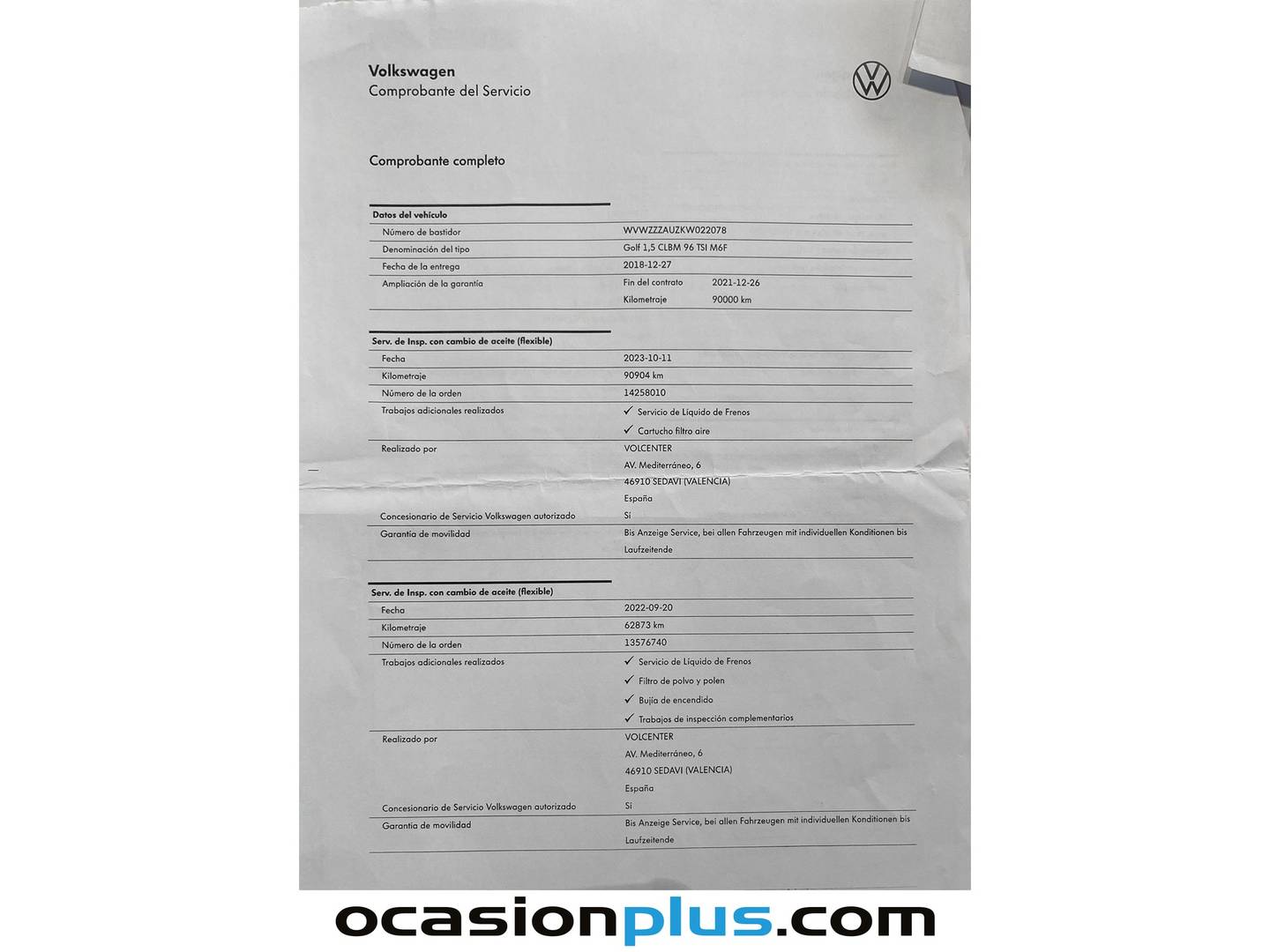 Foto del mantenimiento del Volkswagen Golf Volkswagen Golf Advance 1.5 TSI Evo BM (130 CV)