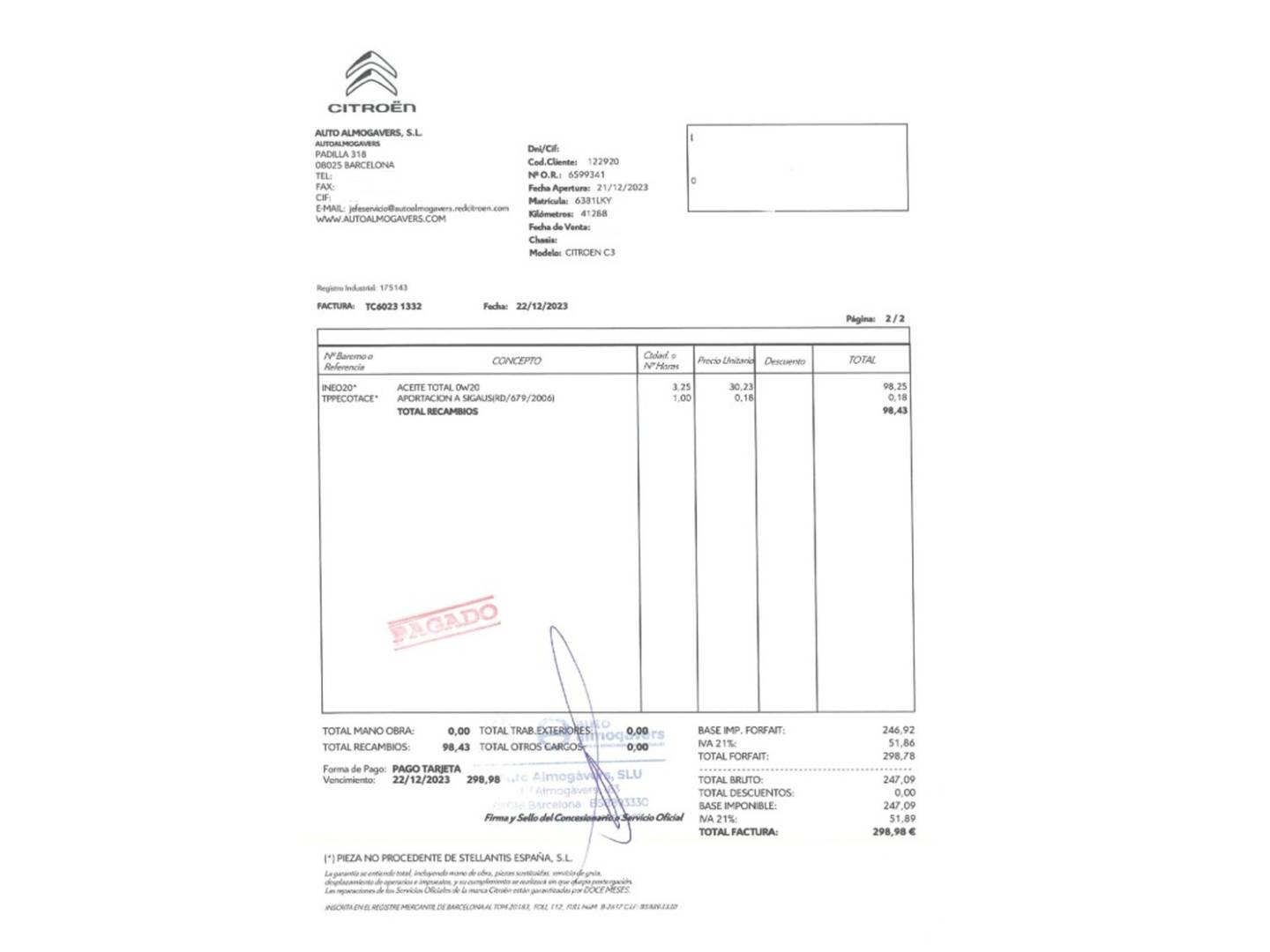 Foto del mantenimiento del Citroën C3 Citroën C3 PureTech 82 C-Series (83 CV)