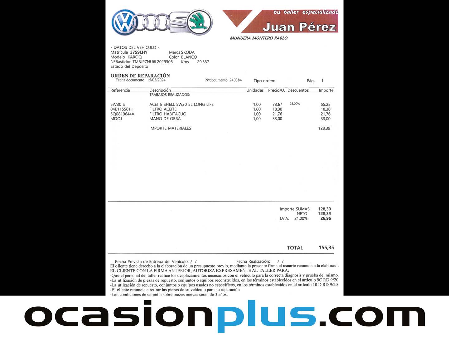 Foto del mantenimiento del Skoda Karoq Skoda Karoq 1.0 TSI Ambition (115 CV)