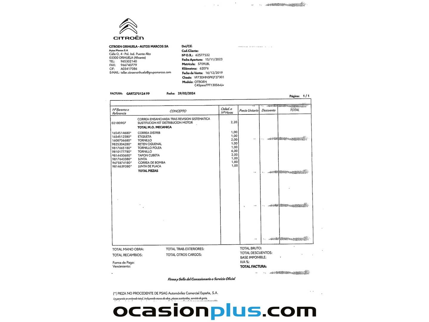 Foto del mantenimiento del Citroën C4 Spacetourer Citroën C4 Spacetourer PureTech 130 S&S Live (130 CV)