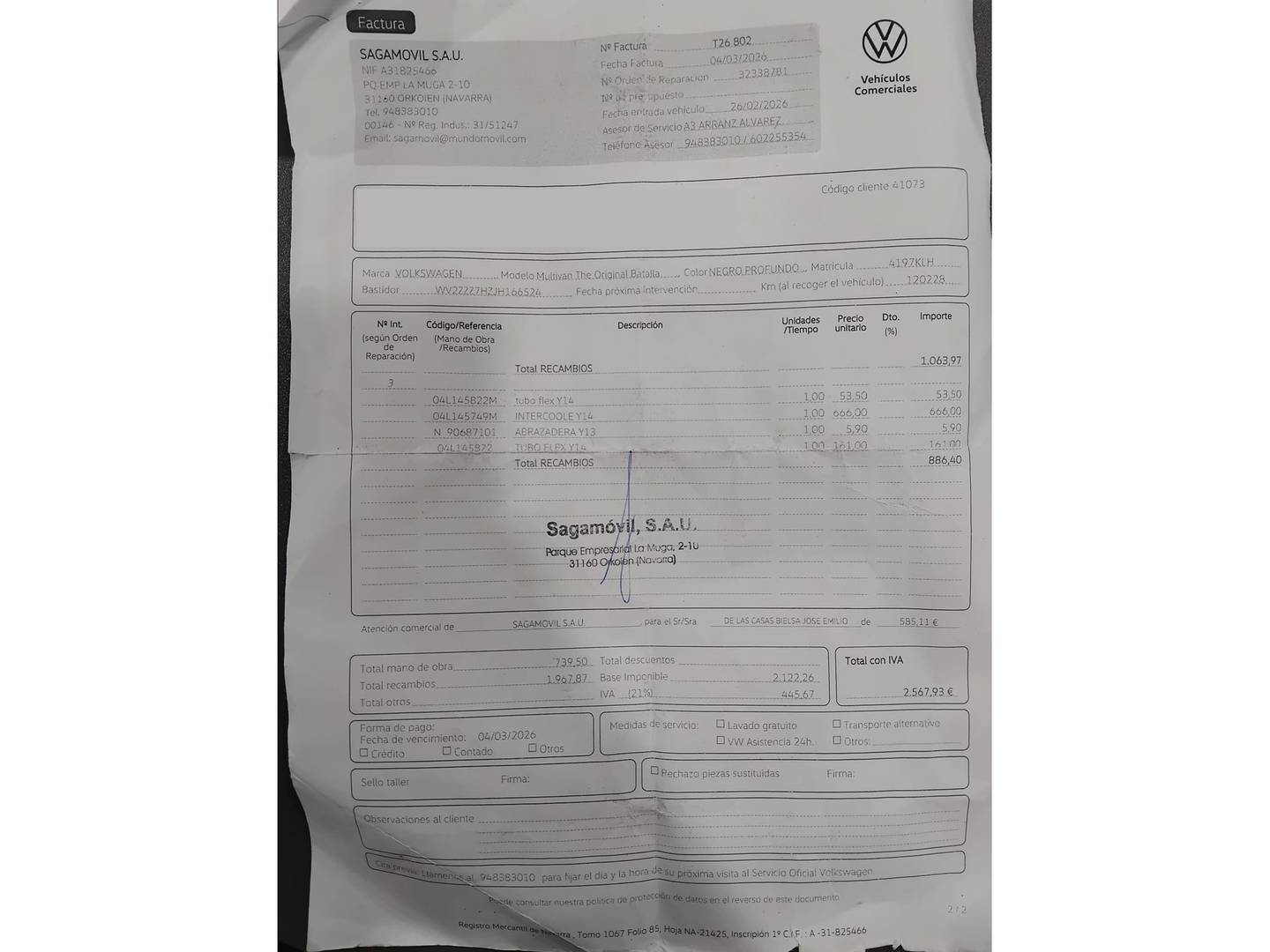 Foto del mantenimiento del Volkswagen Multivan Volkswagen Multivan The Original Corto 2.0 TDI BMT (150 CV) DSG 7 Plazas