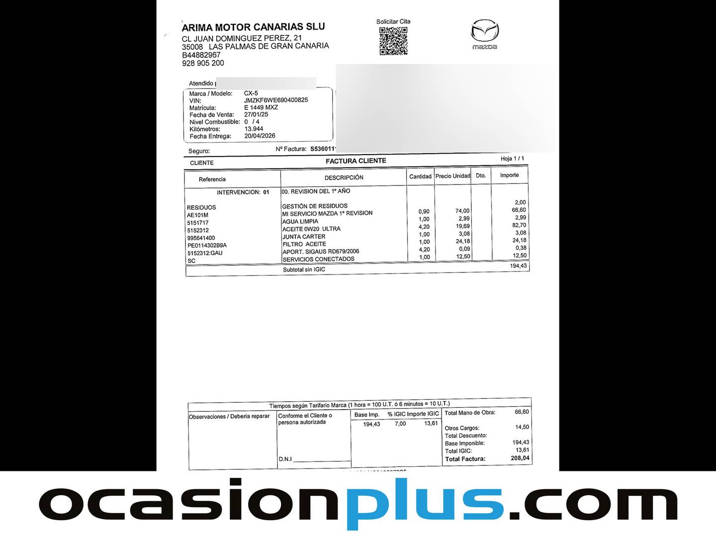 Foto del mantenimiento del Mazda CX-5 Mazda CX-5 2.0 MHEV Center-Line Plus (165 CV)