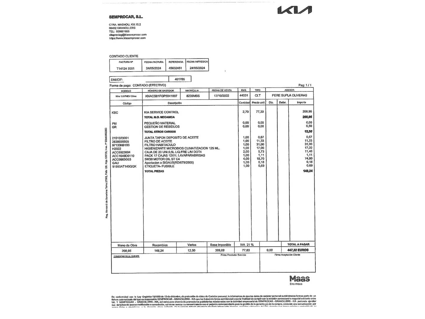 Foto del mantenimiento del KIA Niro KIA Niro 1.6 GDi PHEV Drive (183 CV)