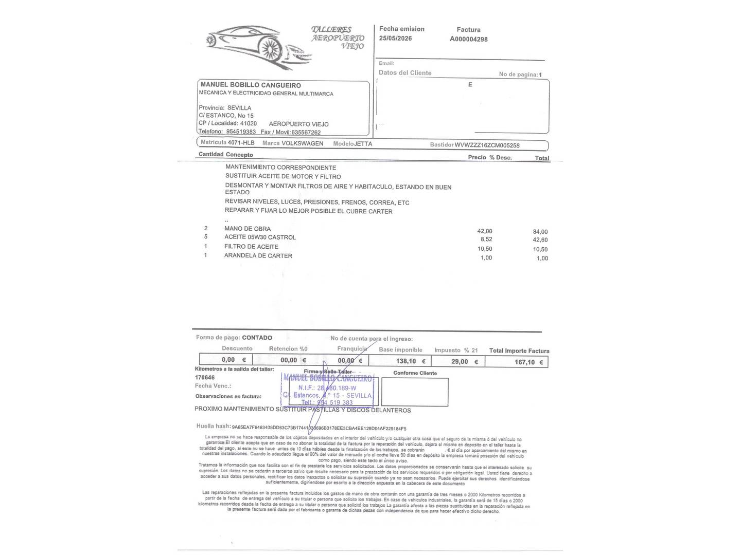 Foto del mantenimiento del Volkswagen Jetta Volkswagen Jetta 1.6 TDI Advance BMT (105 CV)