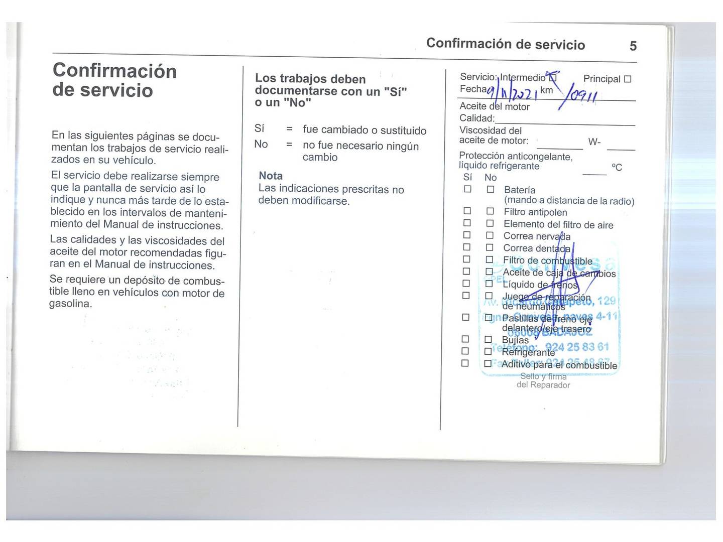 Foto del mantenimiento del Opel Corsa Opel Corsa 1.2 XEL Edition (75 CV)