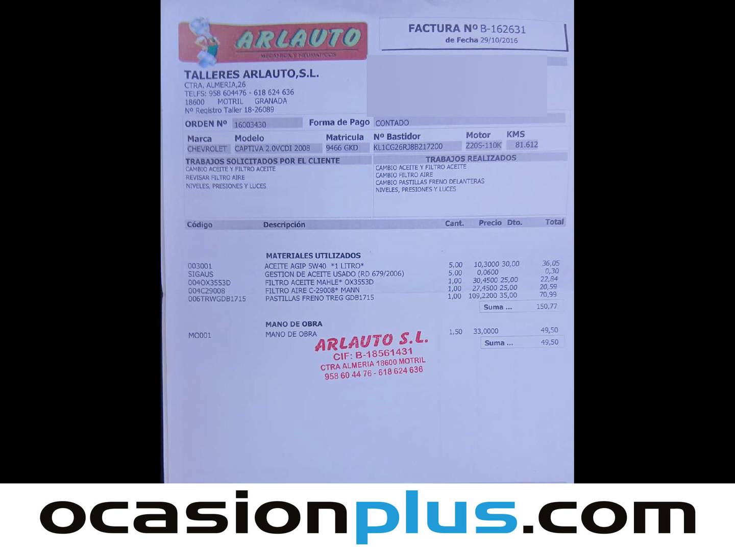 Foto del mantenimiento del Chevrolet Captiva Chevrolet Captiva 2.0 VCDI 16V LTX (150 CV) 7 PLAZAS