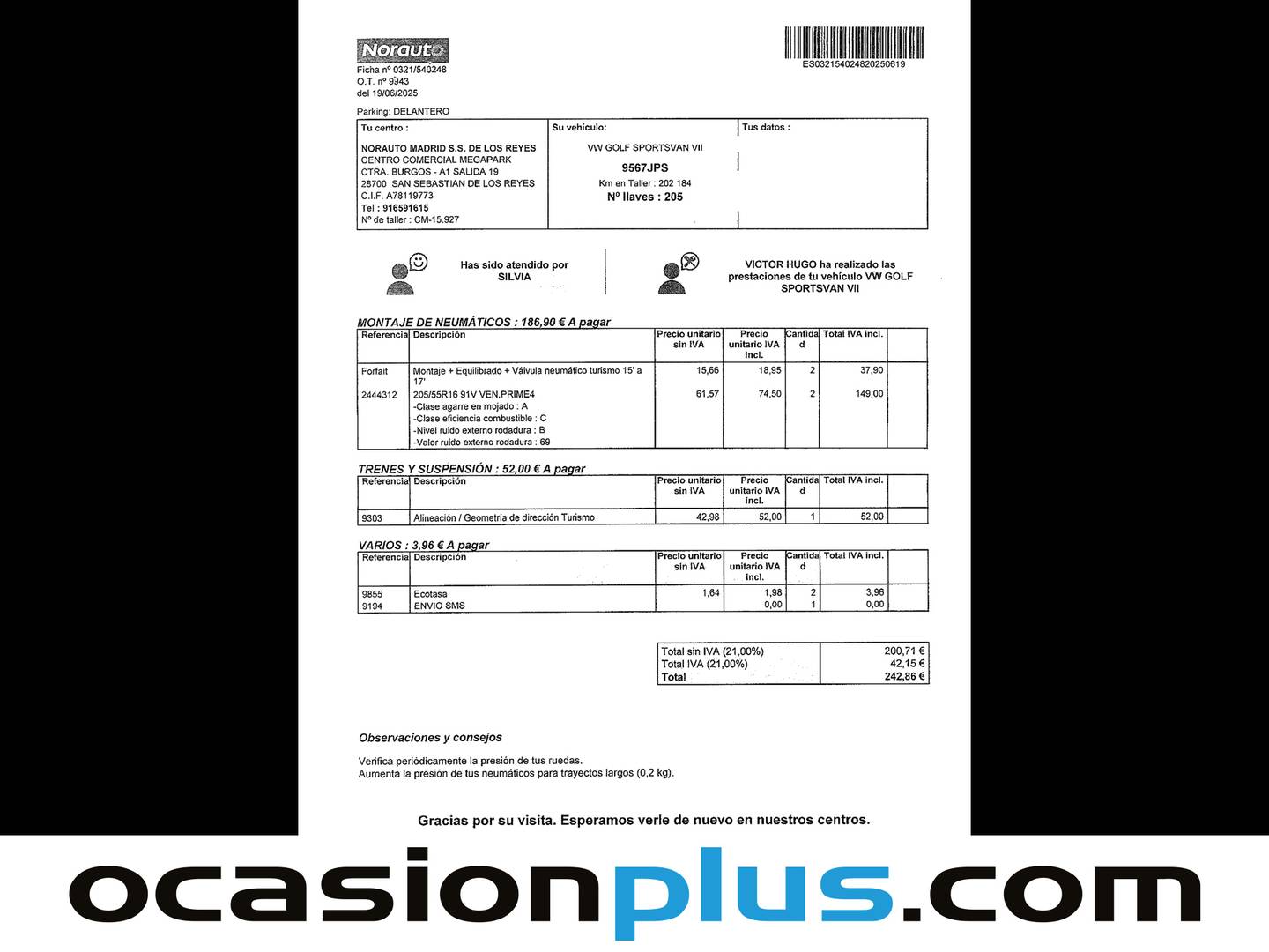 Foto del mantenimiento del Volkswagen Golf Sportsvan Volkswagen Golf Sportsvan Special Edition 1.2 TSI BMT (110 CV)