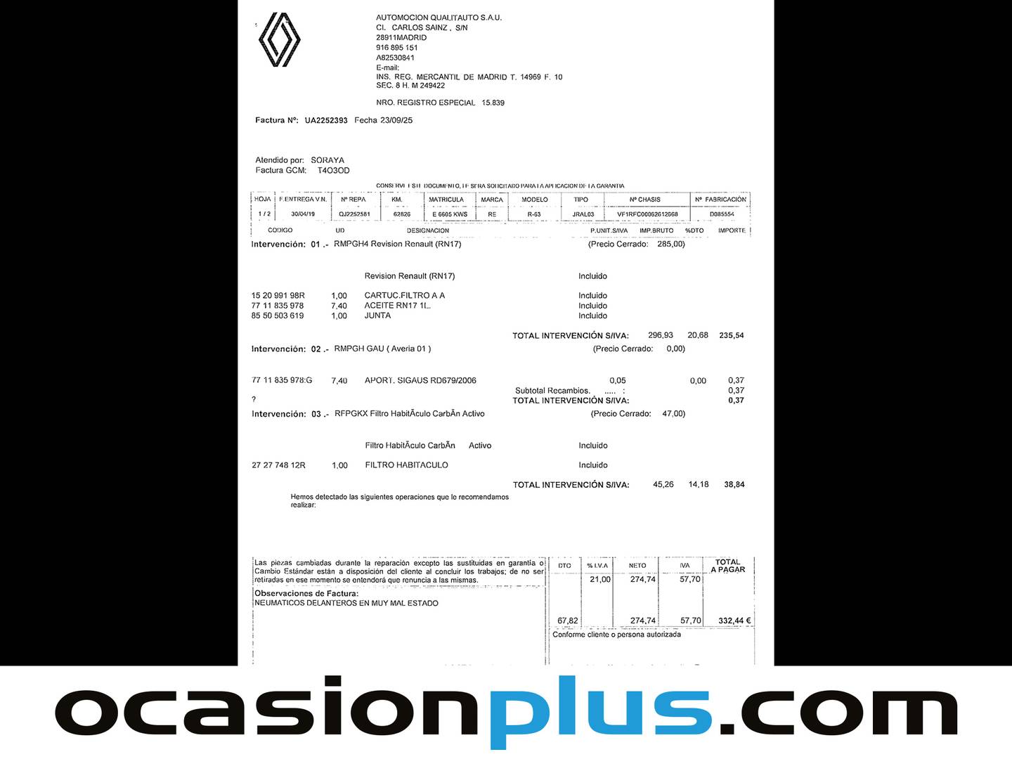 Foto del mantenimiento del Renault Espace Renault Espace Initiale Paris Blue dCi (200 CV) EDC