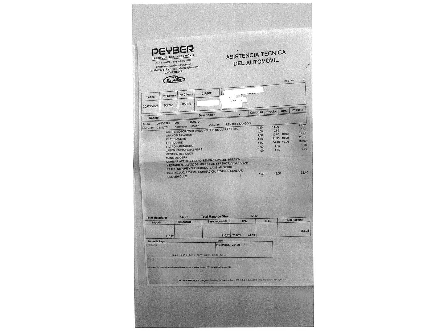Foto del mantenimiento del Renault Kangoo Combi Renault Kangoo Combi dCi 90 Profesional M1-AF Energy E6 (90 CV)