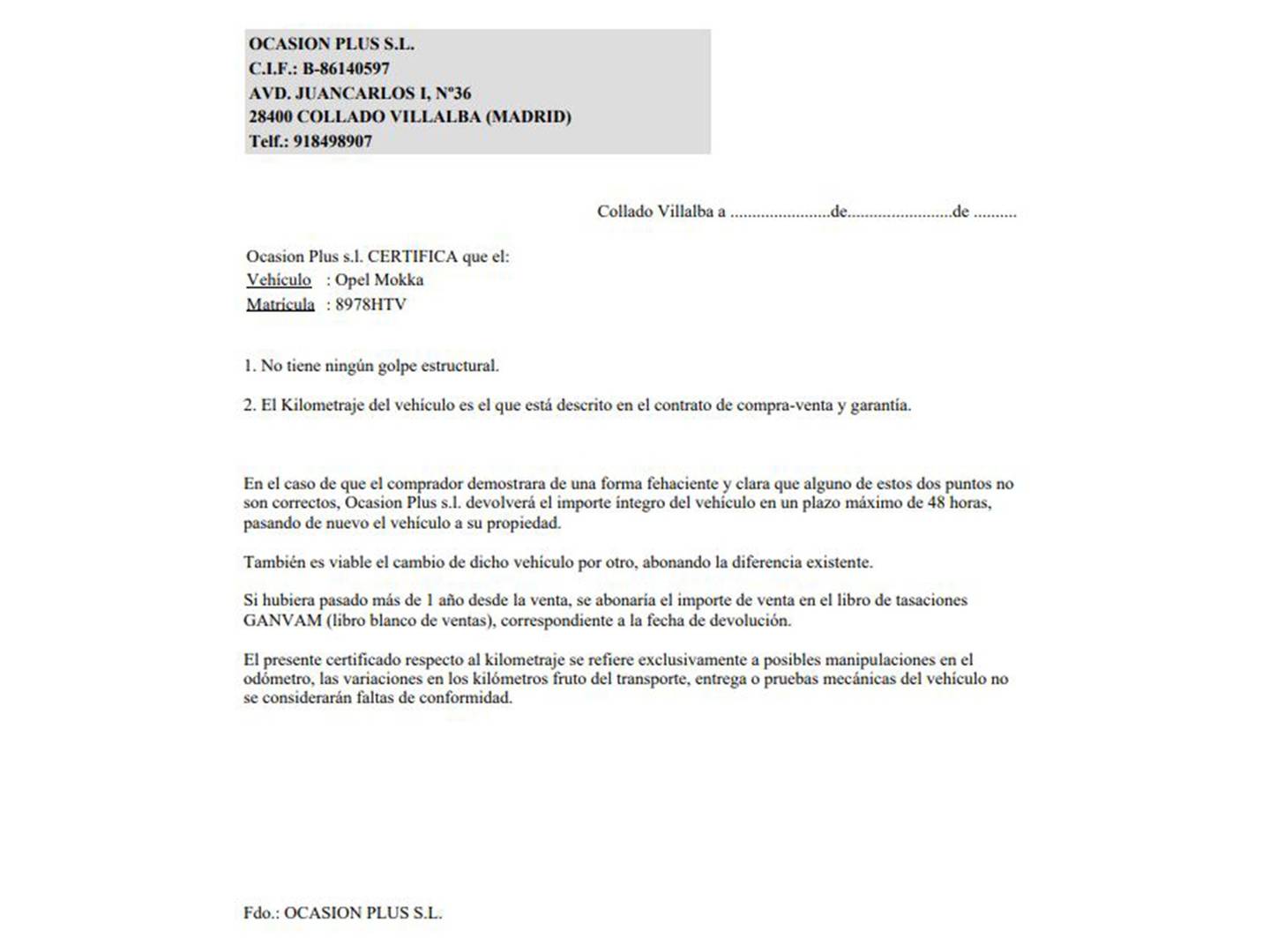 Foto del certificado del Opel Mokka Opel Mokka 1.7 CDTI S&S Excellence 4X2 (130 CV)