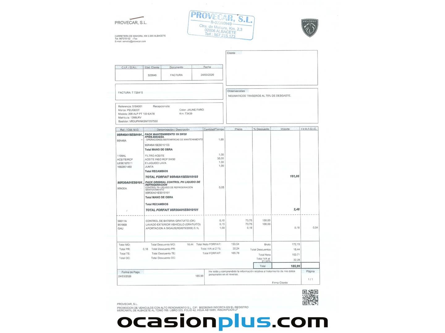 Foto del mantenimiento del Peugeot 208 Peugeot 208 PureTech 100 Allure Pack EAT8 (100 CV)