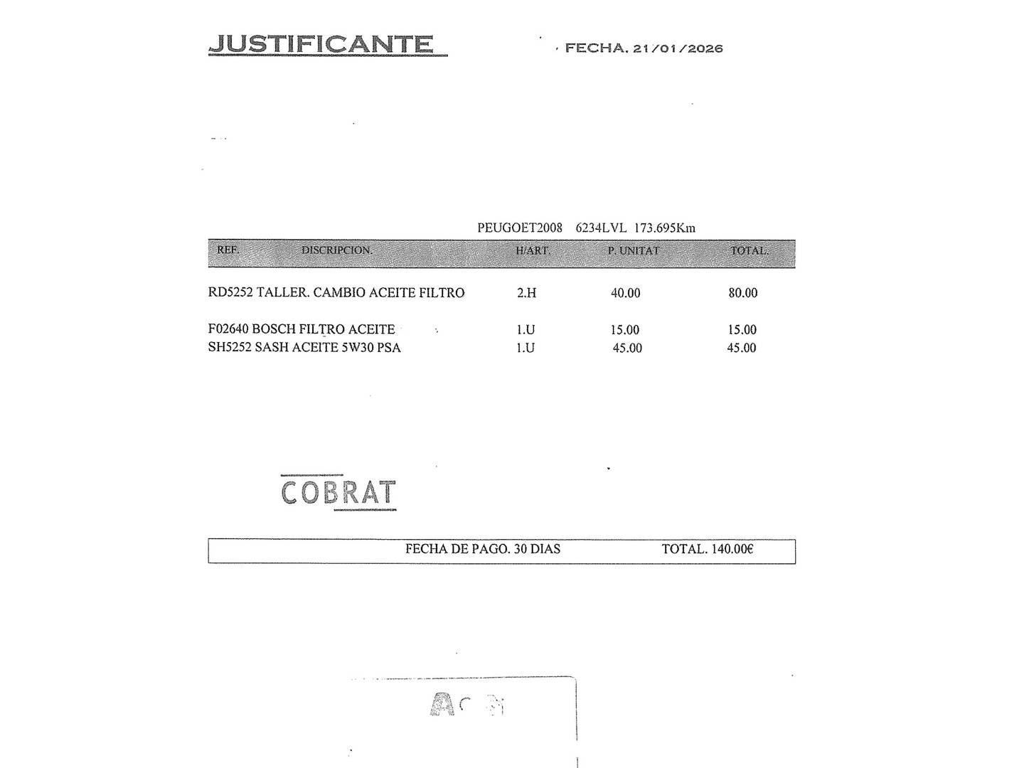 Foto del mantenimiento del Peugeot 2008 Peugeot 2008 PureTech 130 S&S Allure Pack EAT8 (130 CV)