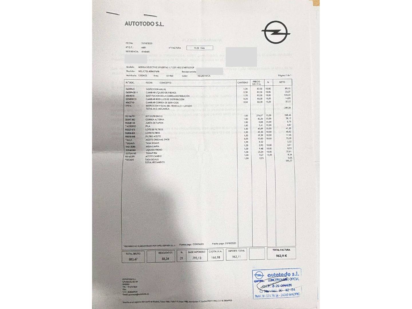 Foto del mantenimiento del Opel Mokka Opel Mokka 1.7 CDTi S&S Selective 4x2 (130 CV)