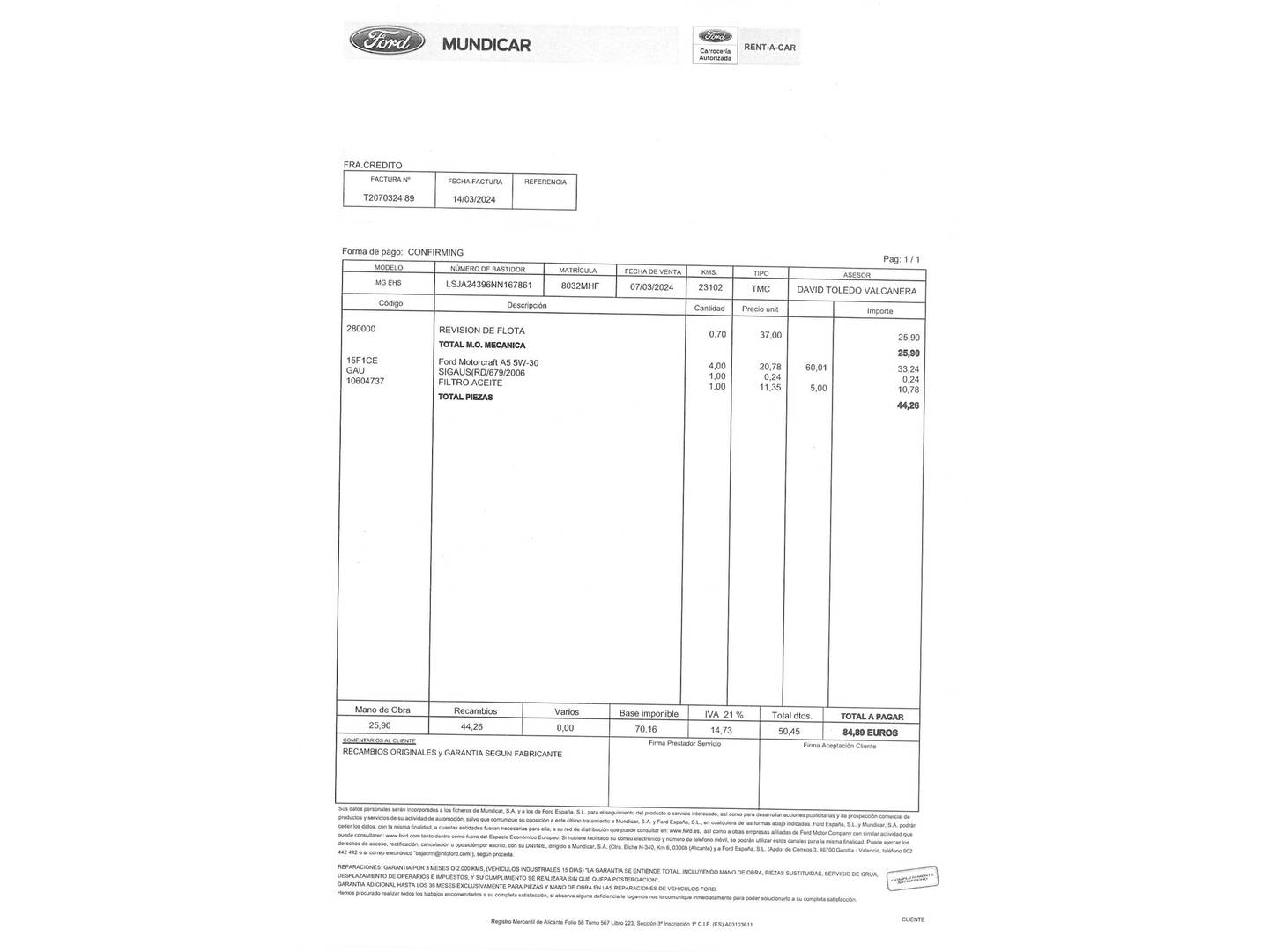 Foto del mantenimiento del MG eHS MG eHS 1.5 T-GDI PHEV Luxury (258 CV)