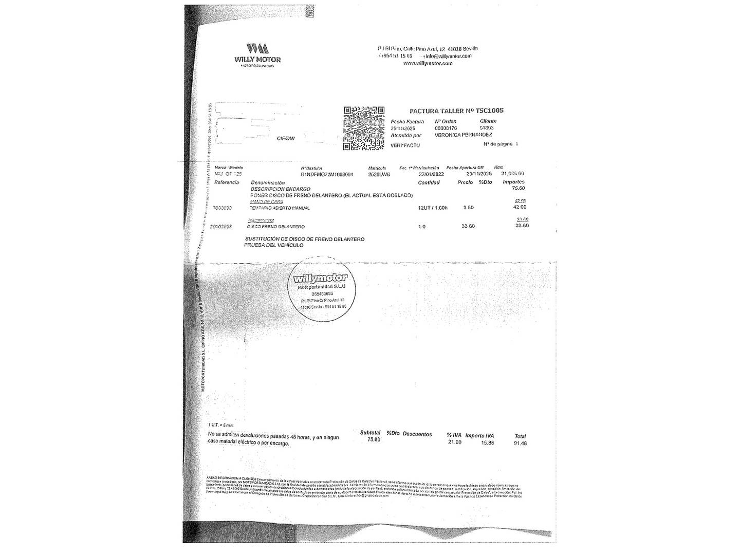 Foto del mantenimiento del NIU MQi GT NIU MQi GT L3 4kWh EXTENDIDA (5 CV)