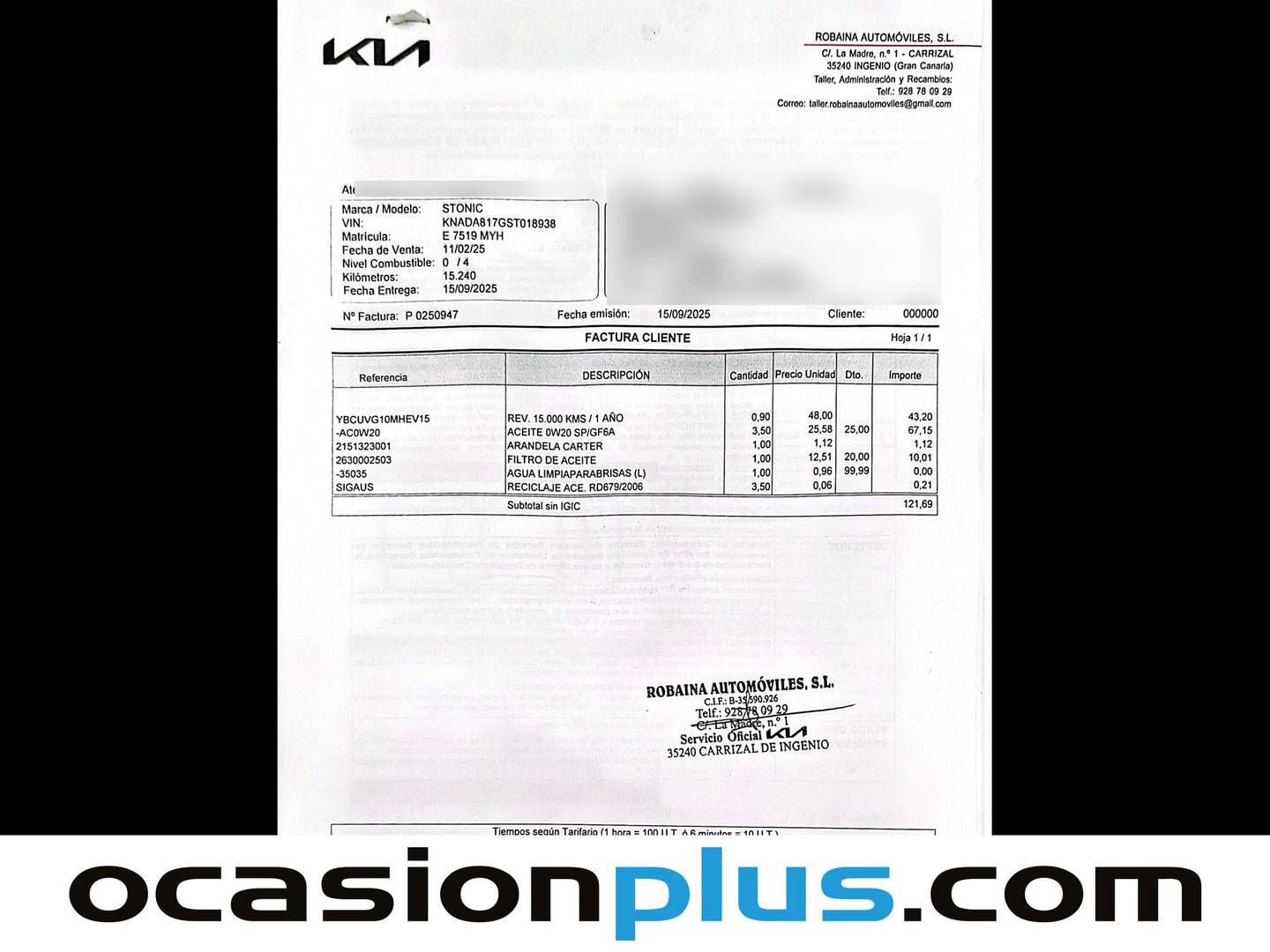 Foto del mantenimiento del KIA Stonic KIA Stonic 1.0 T-GDi Drive (100 CV)