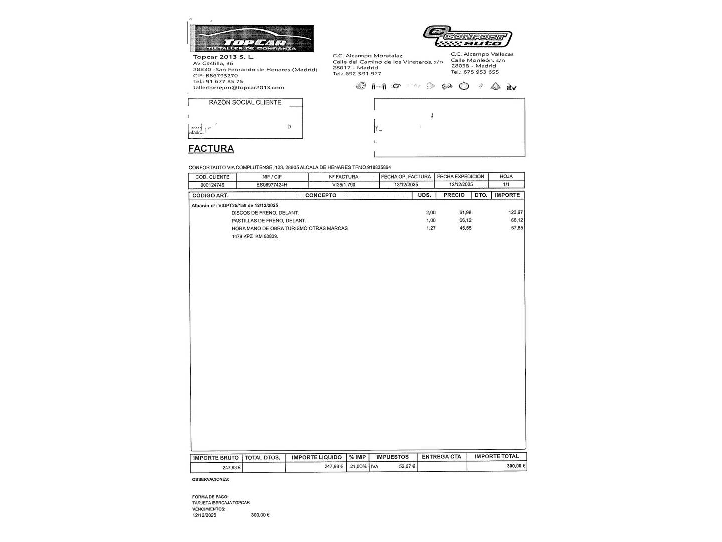 Foto del mantenimiento del Opel Corsa Opel Corsa 1.4 GLP Selective (90 CV)