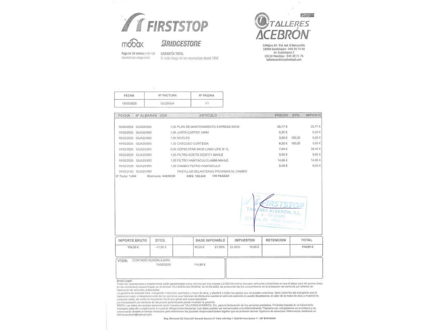 Foto del mantenimiento del Volkswagen Passat Volkswagen Passat Advance 1.4 TSI ACT (150 CV)