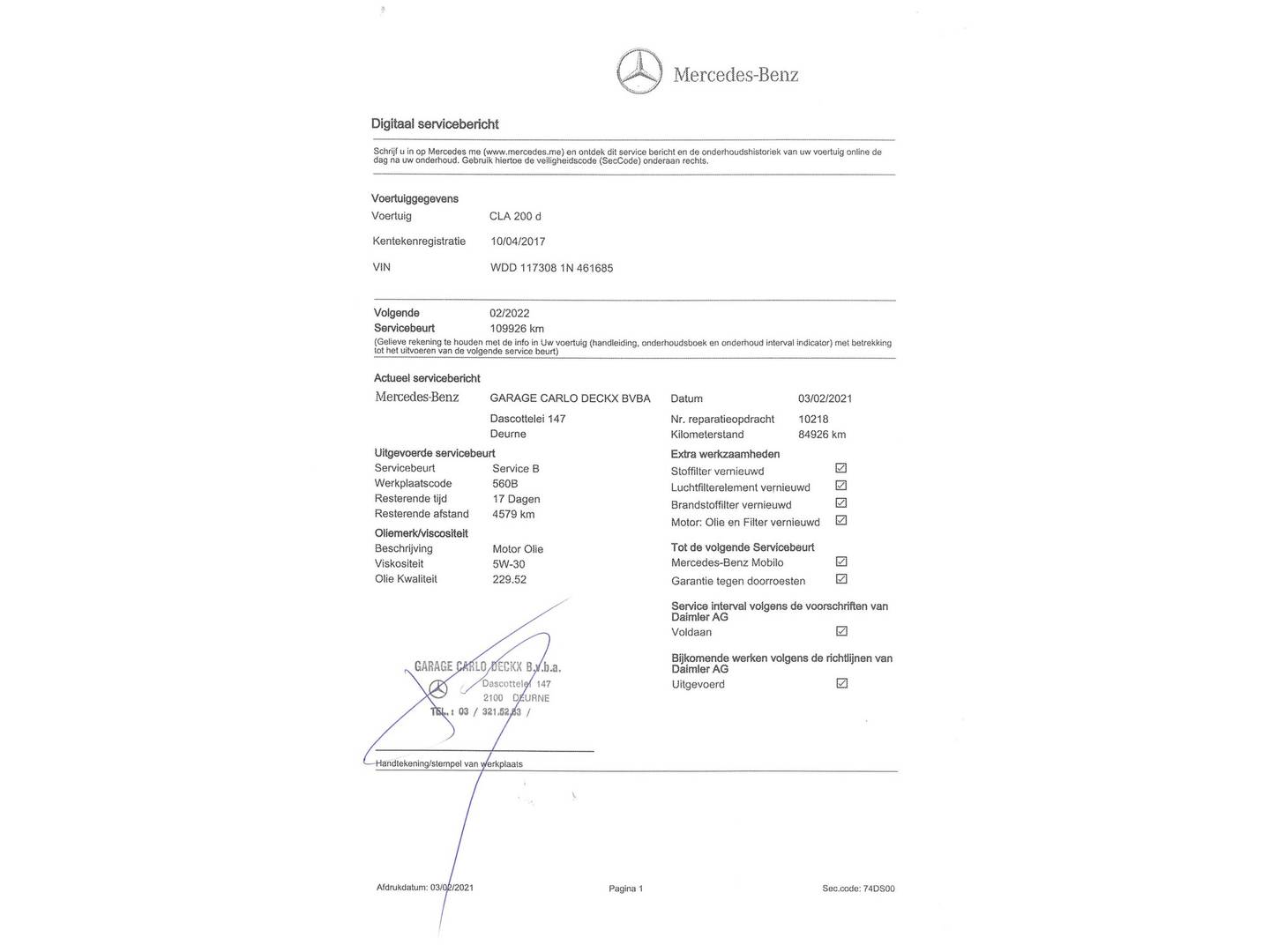 Foto del mantenimiento del Mercedes CLA Mercedes-Benz CLA CLA 200 d (136 CV) Pack AMG