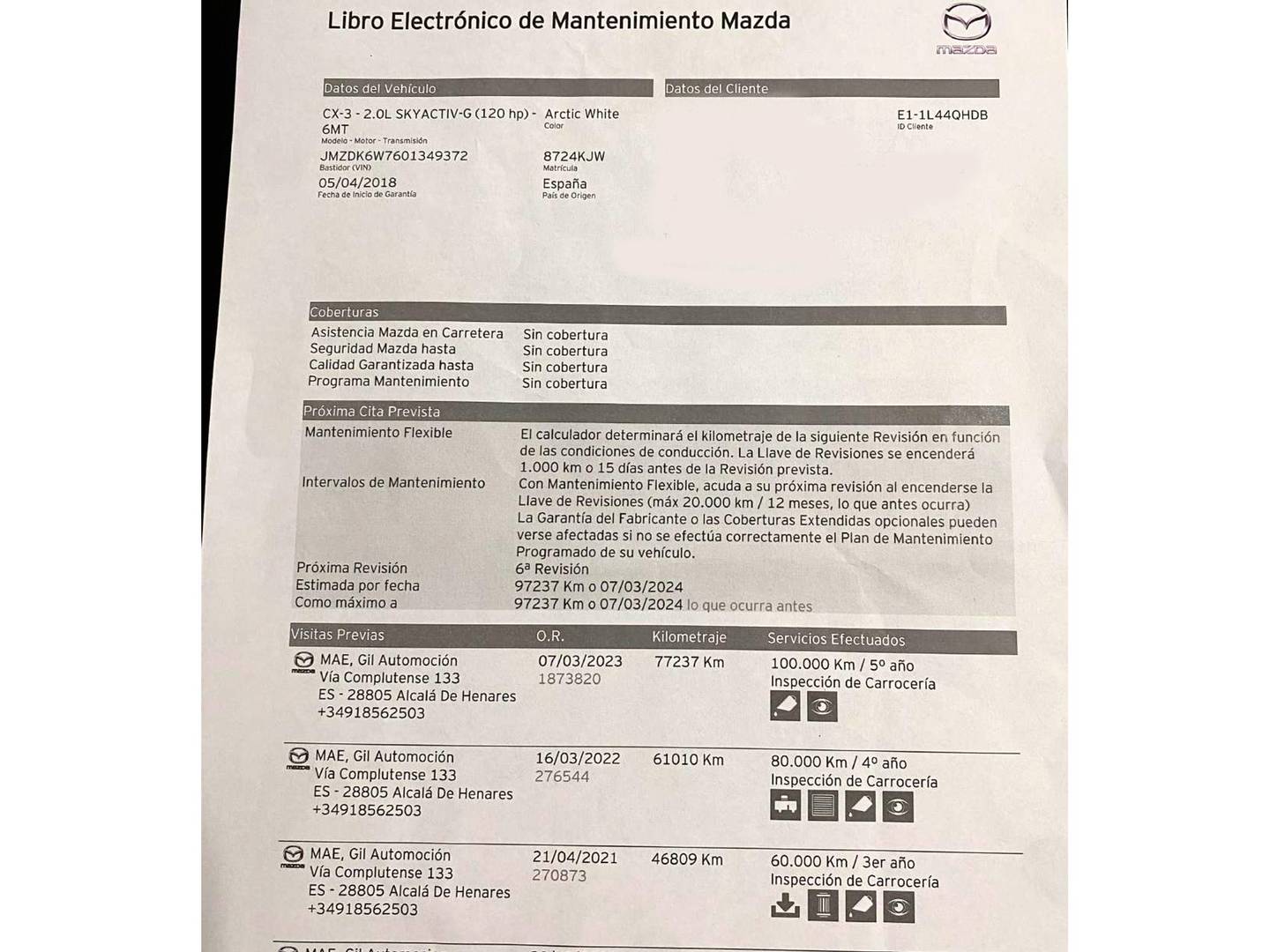 Foto del mantenimiento del Mazda CX-3 Mazda CX-3 2.0 SKYACTIV GE Style+ 2WD (120 CV)