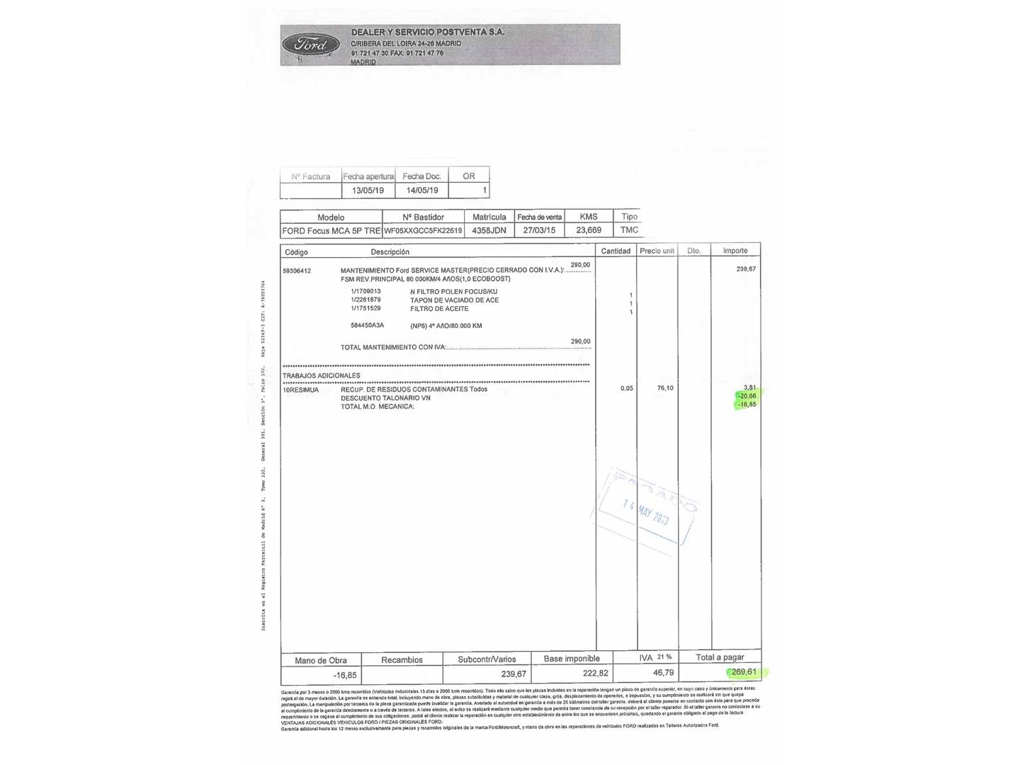 Foto del mantenimiento del Ford Focus Ford Focus 1.0 Ecoboost S&S Trend+ (125 CV)