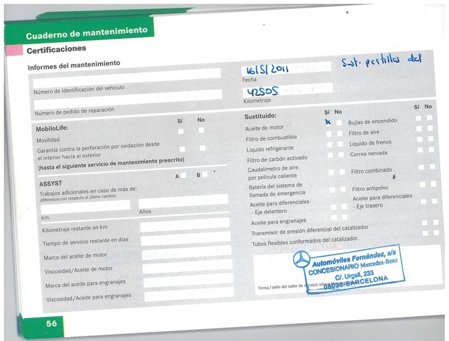 Foto del mantenimiento del Mercedes Clase SL Mercedes-Benz Clase SL SL 500  (306 CV)