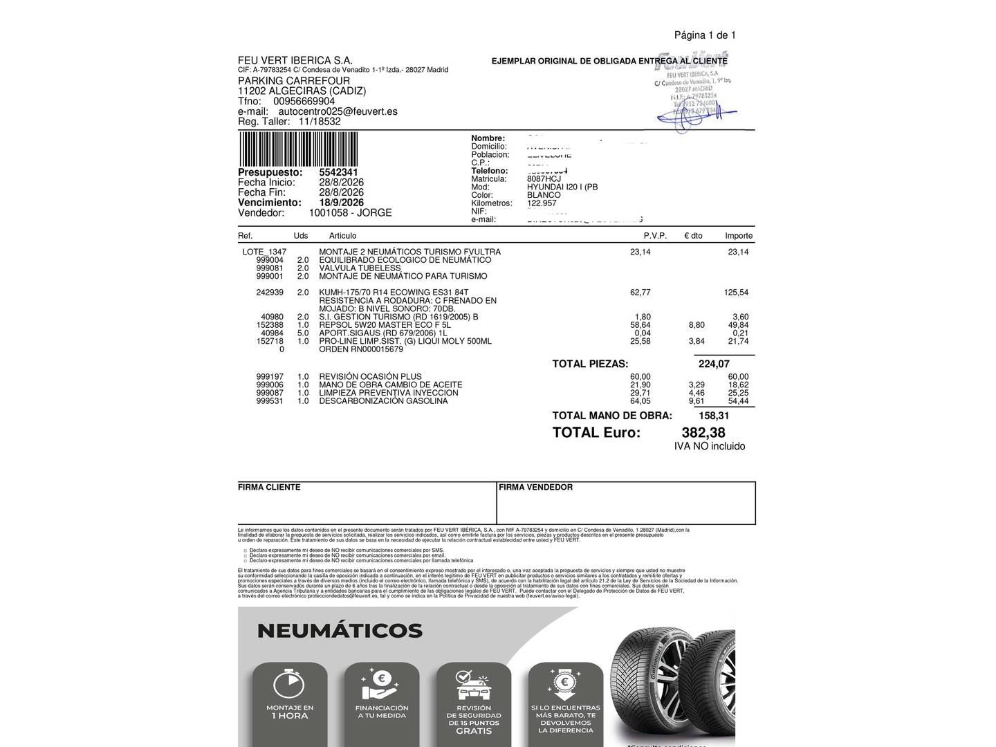 Foto del mantenimiento del Hyundai i20 Hyundai i20 1.2 Classic AA Key (78 CV)