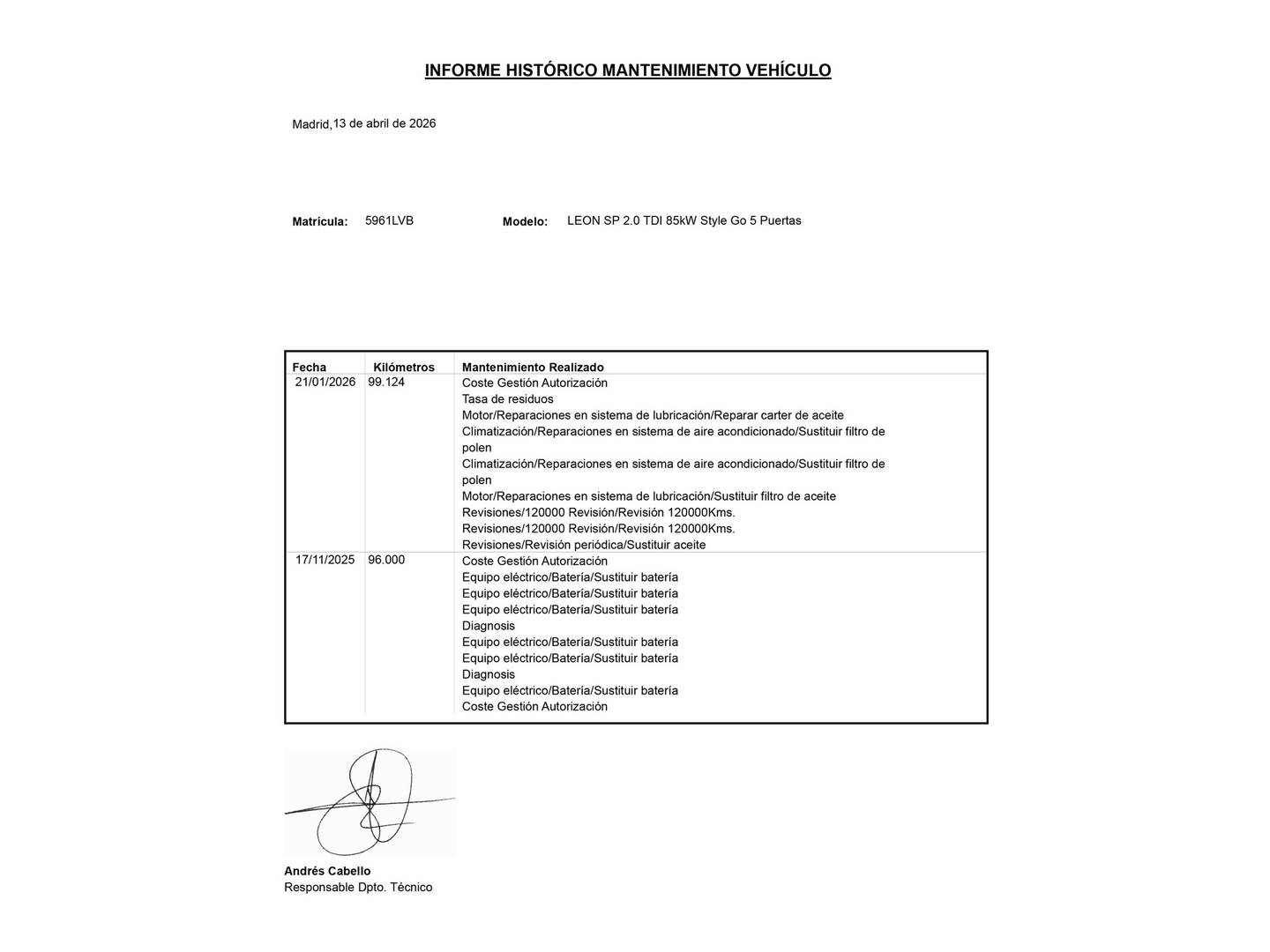 Foto del mantenimiento del Seat León Seat León ST ST 2.0 TDI Style Go (115 CV)