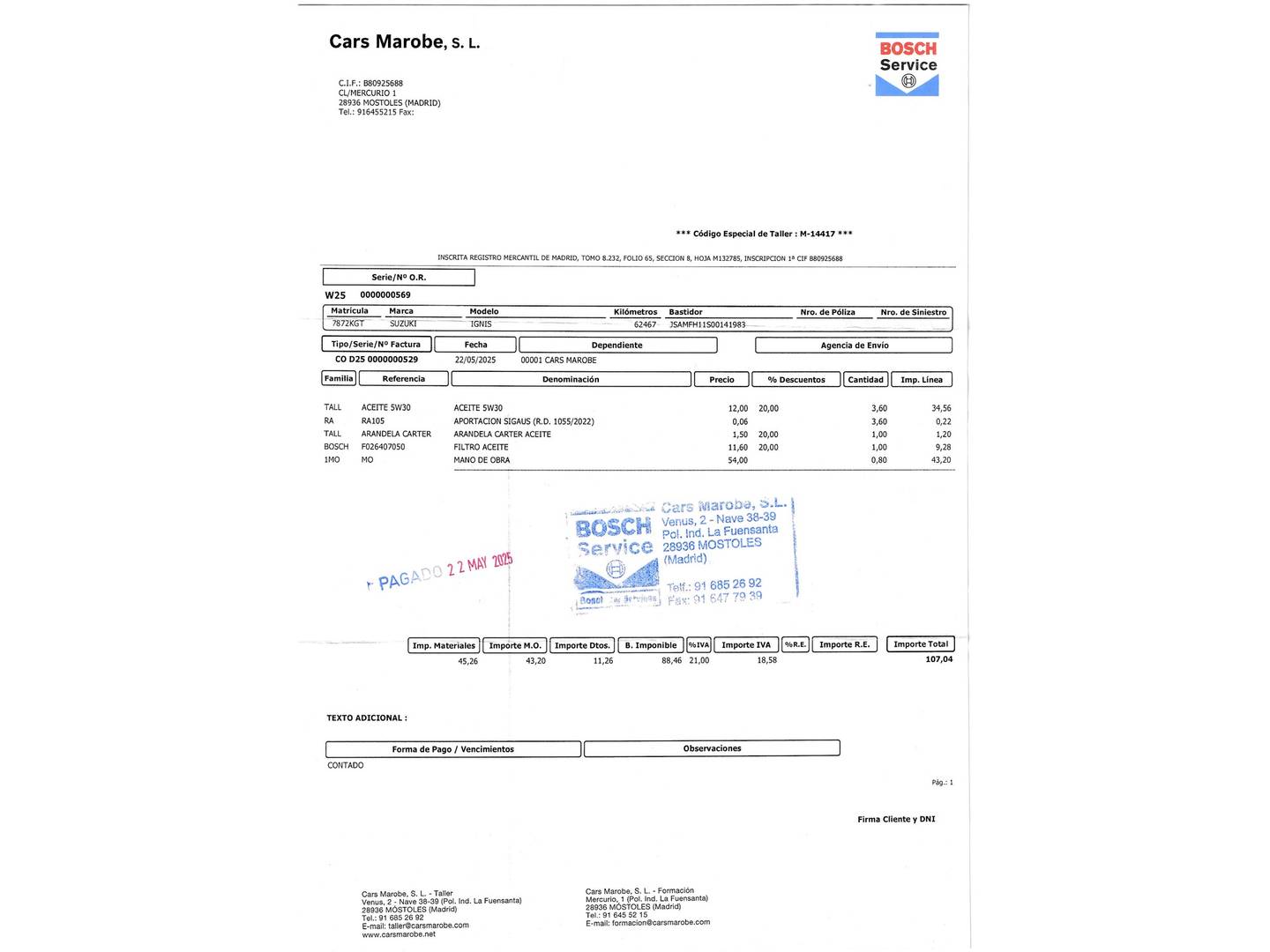 Foto del mantenimiento del Suzuki Ignis Suzuki Ignis 1.2 GLX AGS (90 CV)