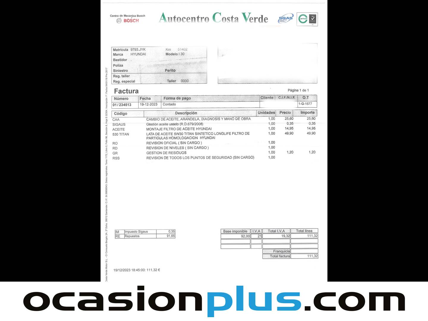 Foto del mantenimiento del Hyundai i30 Hyundai i30 1.4 MPI BlueDrive Go! (100 CV)