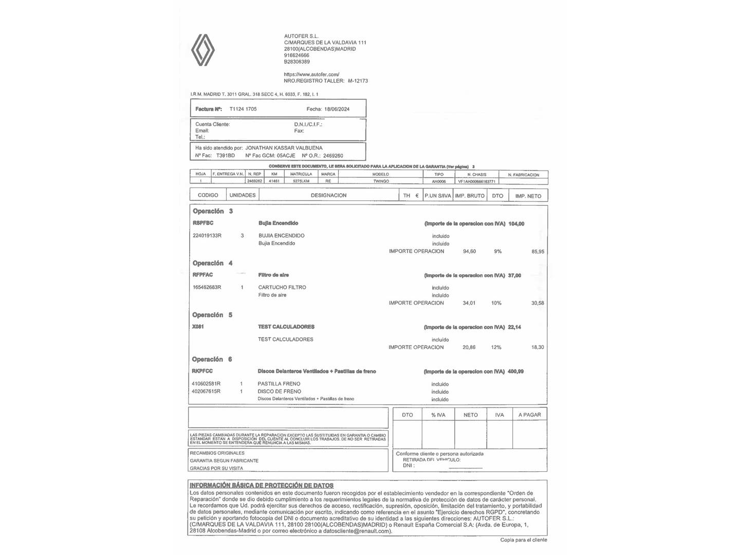 Foto del mantenimiento del Renault Twingo RENAULT Twingo Zen TCe (95CV)
