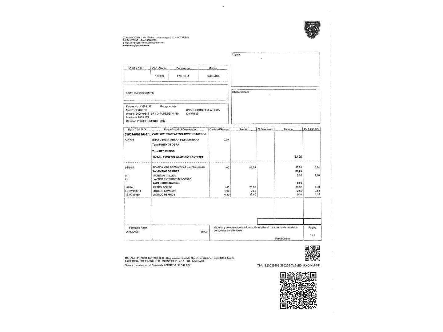 Foto del mantenimiento del Peugeot 3008 Peugeot 3008 PureTech 130 S&S Allure Pack (130 CV)