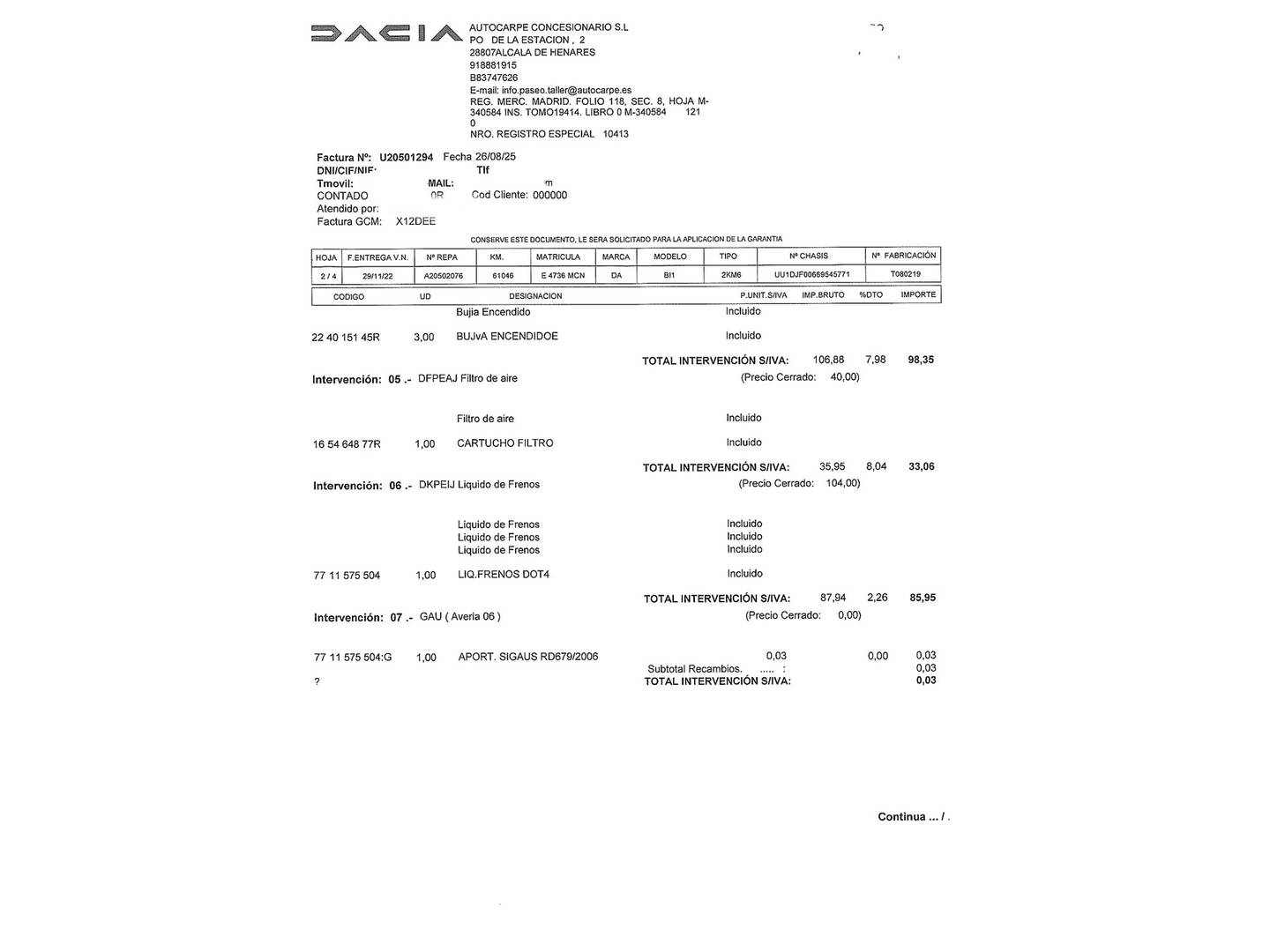 Foto del mantenimiento del Dacia Sandero Dacia Sandero Stepway Comfort TCe (91 CV)