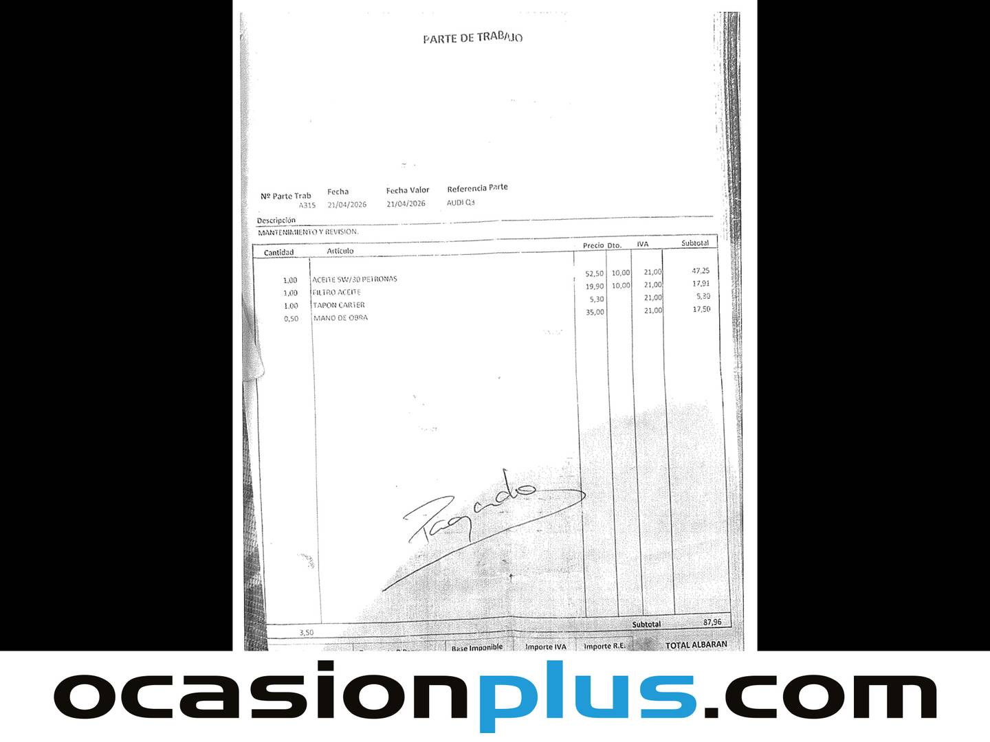 Foto del mantenimiento del Audi Q3 Audi Q3 Sport edition 1.4 TFSI CoD (150 CV) S tronic
