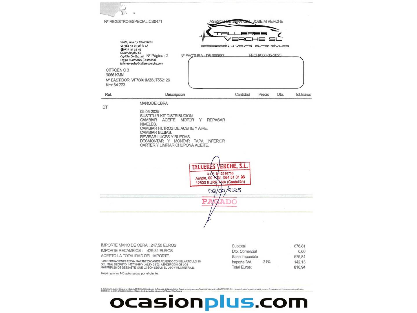 Foto del mantenimiento del Citroën C3 Citroën C3 PureTech 82 Shine (82 CV)