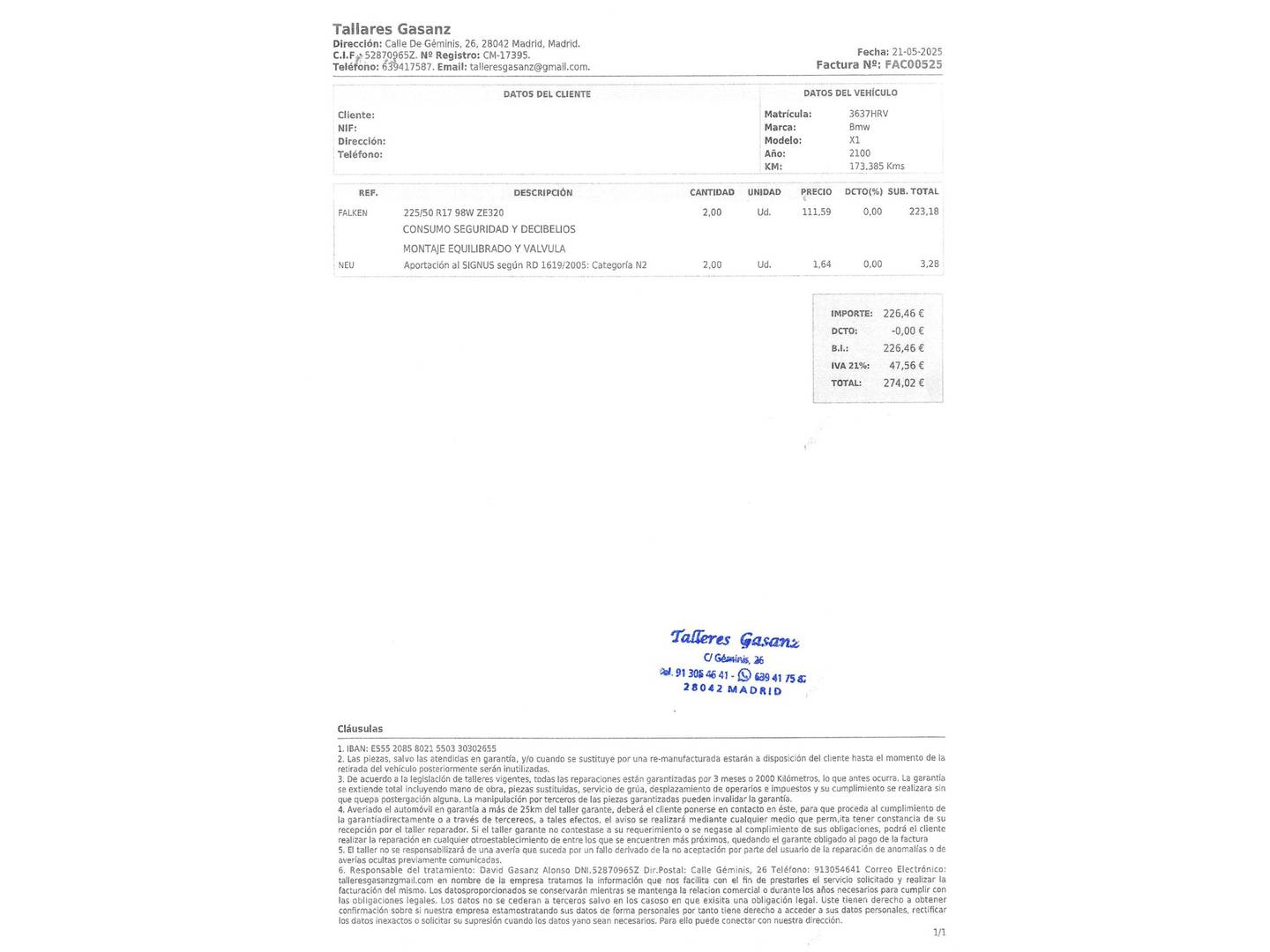 Foto del mantenimiento del BMW X1 BMW X1 xDrive18d (143 CV)
