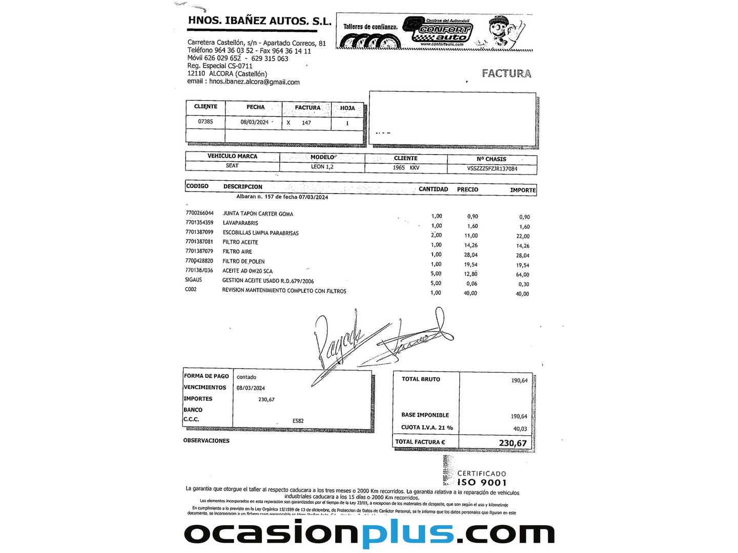 Foto del mantenimiento del Seat León SEAT León 1.2 TSI St&Sp Style (110 CV)