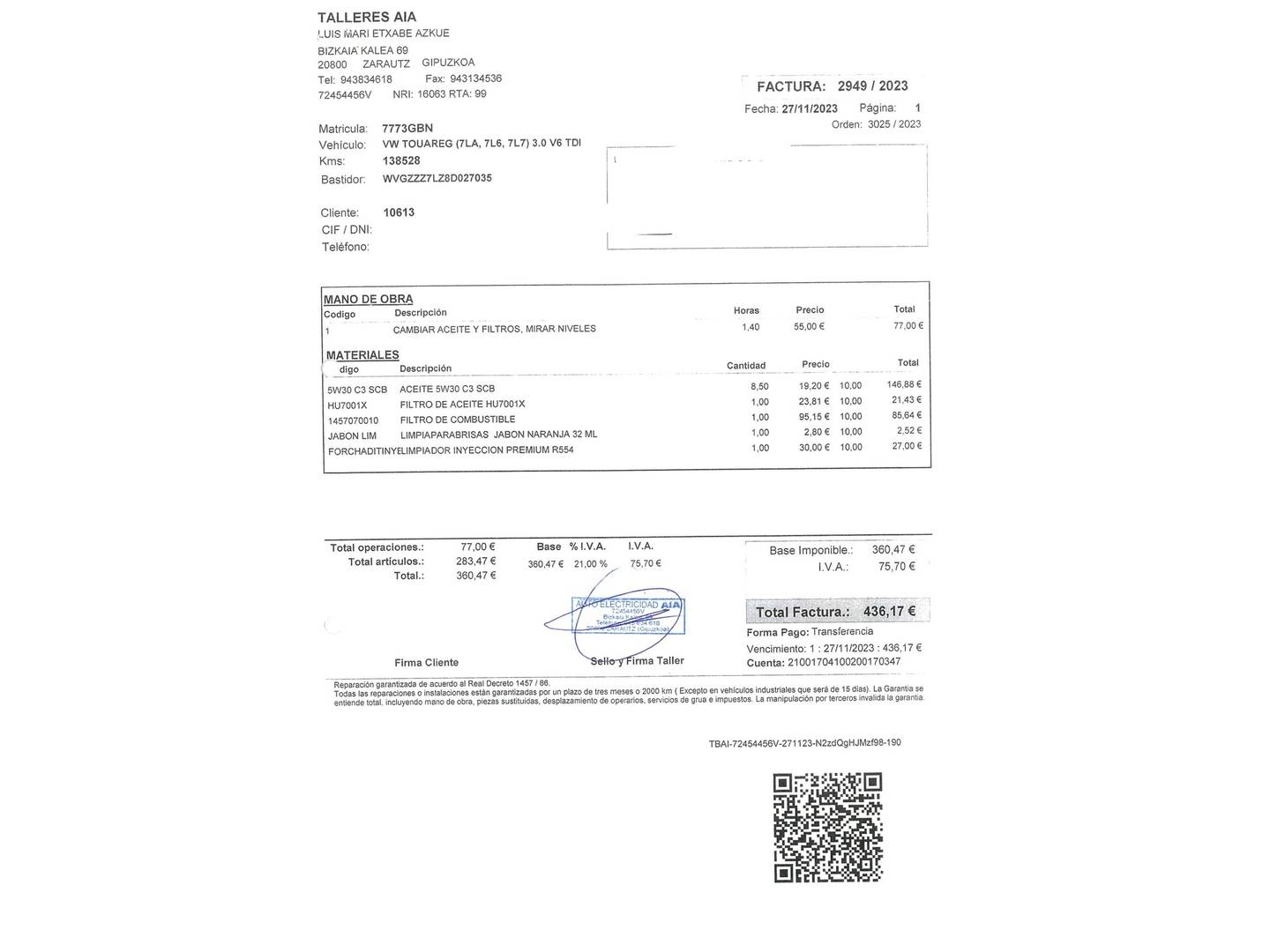 Foto del mantenimiento del Volkswagen Touareg Volkswagen Touareg 3.0 V6 TDI (225 CV) tiptronic