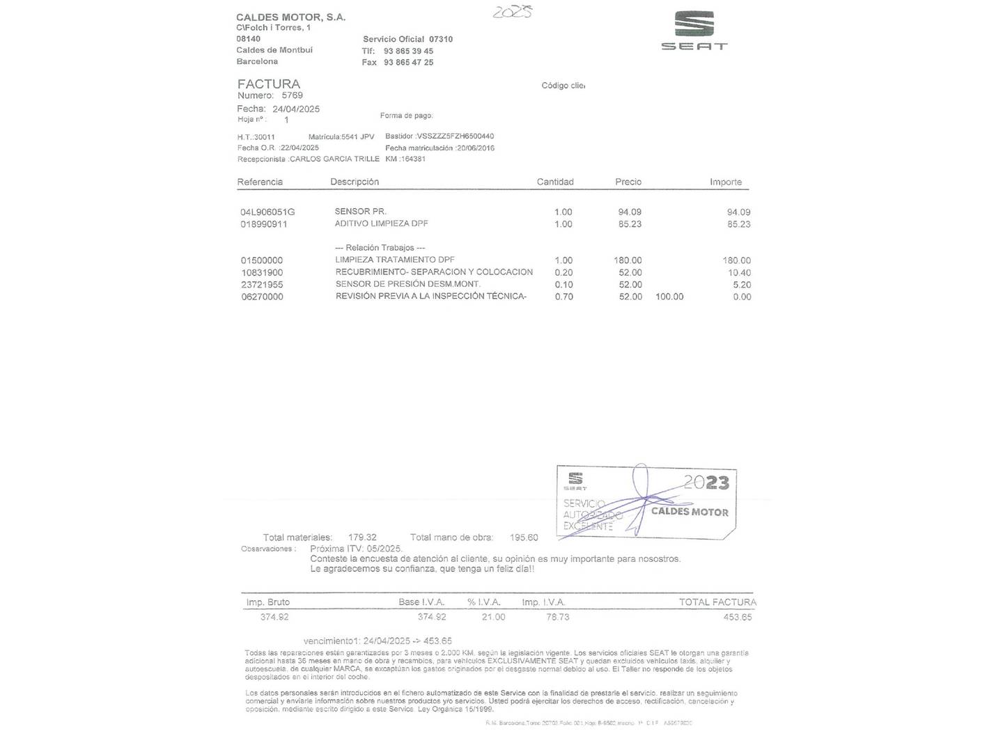 Foto del mantenimiento del Seat Ateca Seat Ateca 2.0 TDI S&S Xcellence 4Drive (150 CV)