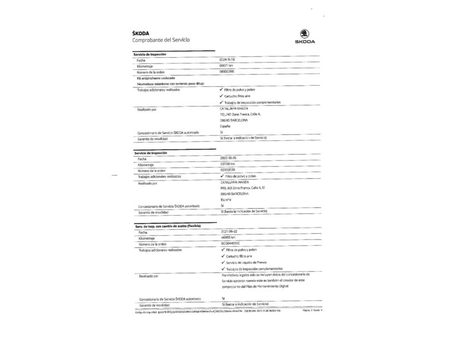 Foto del mantenimiento del Skoda Yeti Skoda Yeti 1.4 TSI 125cv Outdoor Ambition