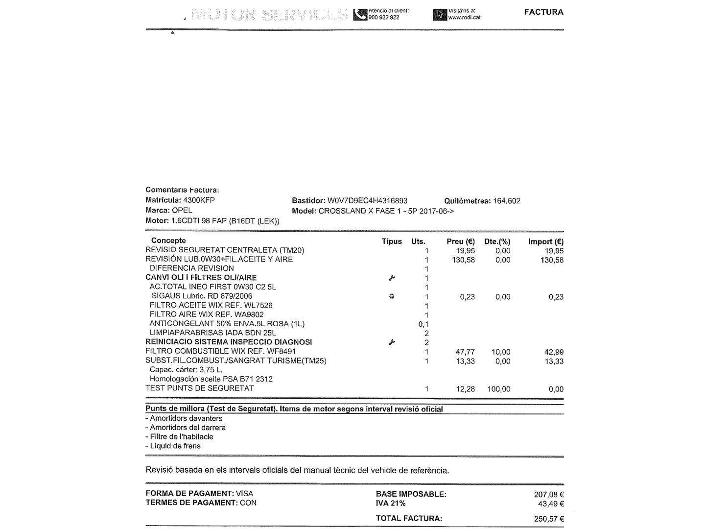 Foto del mantenimiento del Opel Crossland X Opel Crossland X 1.6 Turbo Selective (99 CV)